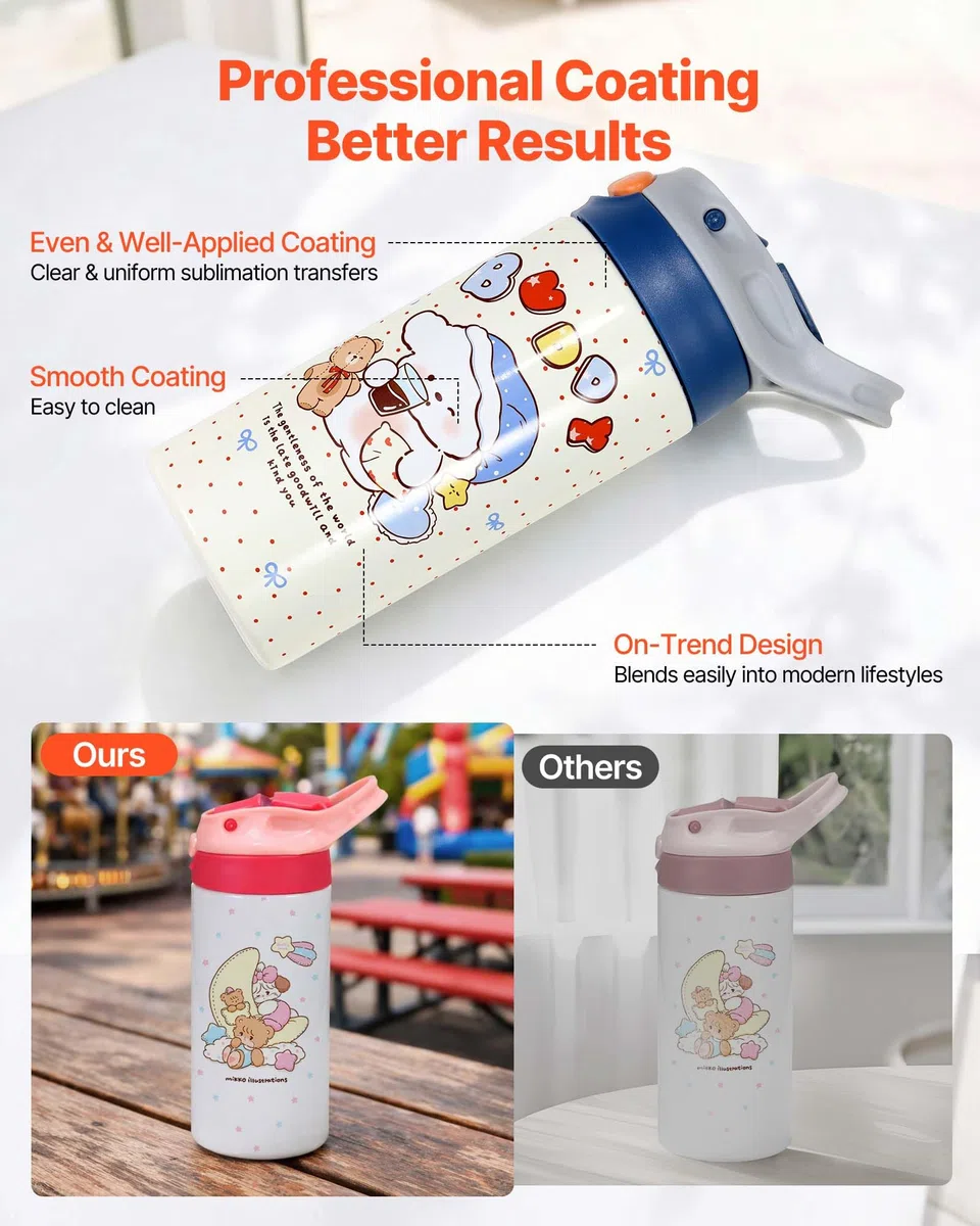 VEVOR Gobelet à Sublimation Vierge 12PCs 355 mL, Gourde Enfant à Personnaliser en Inox de Qualité Alimentaire, pour Personnalisation DIY, Bouteille Sublimable Isotherme à Double Paroi Isolée