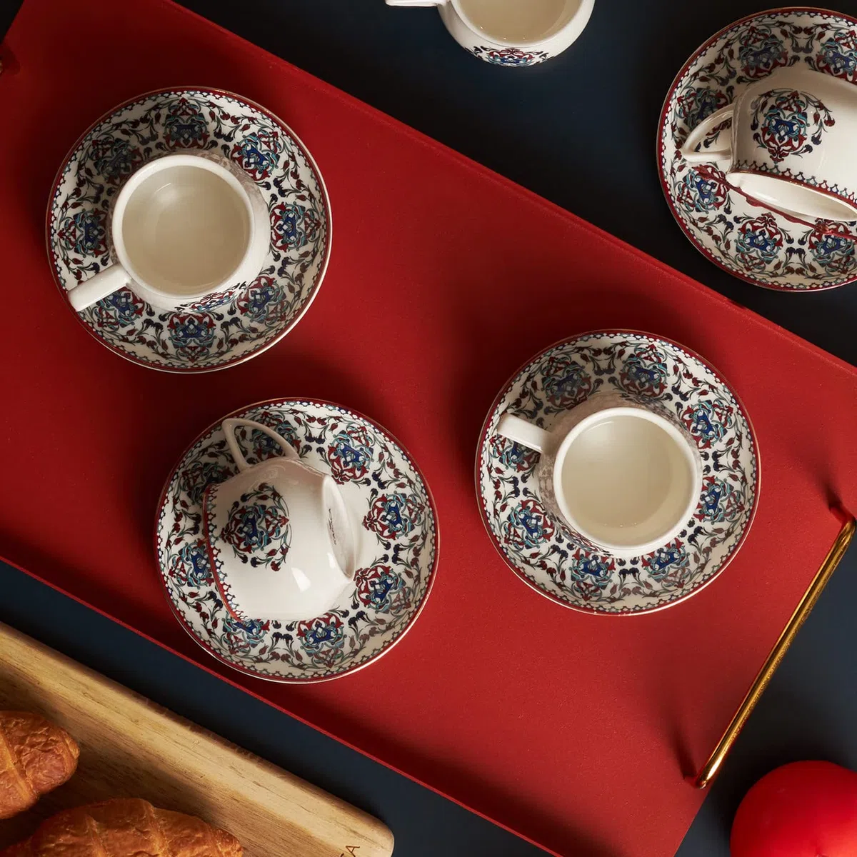 KARACA Nakkash Set de tasses à café turques Pour 6 personnes, 12 pièces, 90 ml, 6x tasses à expresso et 6x soucoupes, Tasses à moka, Set de tasses à expresso en porcelaine, Cappuccino