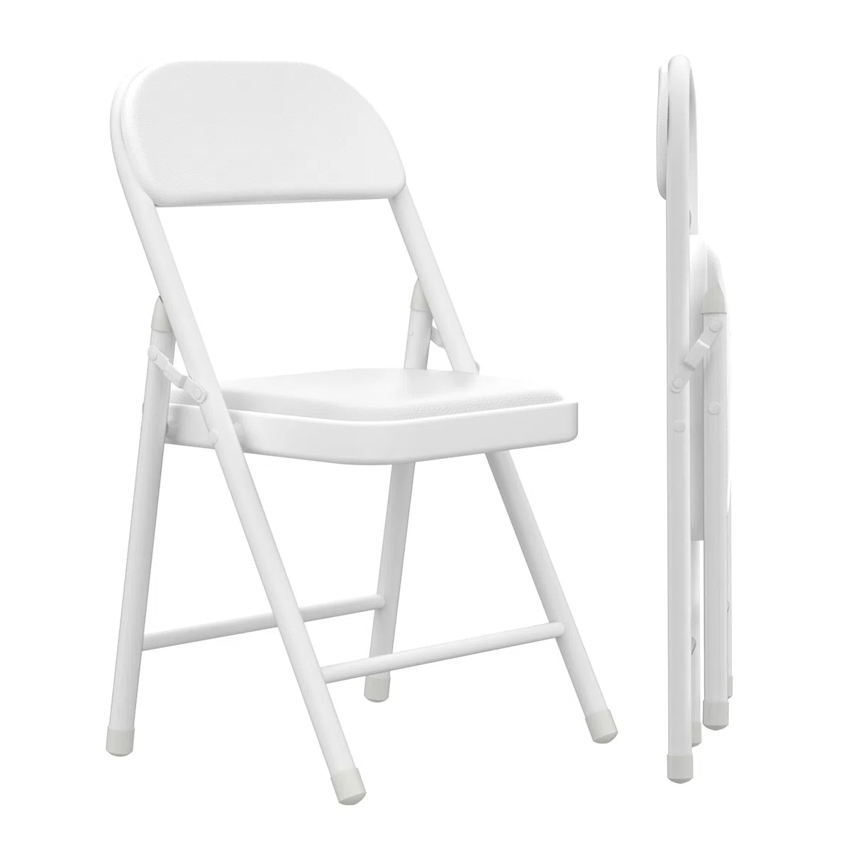lot 2 Chaise Pliante Salle a Manger Interieures Exterieur, Chaise Camping Pliante Confortable avec Assise Rembourrée en Simili Cuir, Chaises Pliantes de Cuisine, Terrasse, Jardin, Blanche