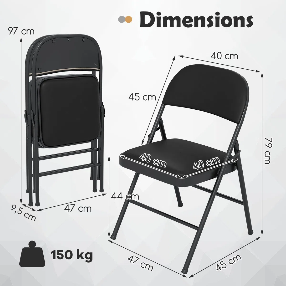 RELAX4LIFE Lot de 2 Chaise Pliante Interieur en Métal, Chaise Pliante Salle a Manger en Similicuir, Chaises de Salon Pliantes, Légère, Compacte, Aucun Montage, pour Réception Réunion Conférence