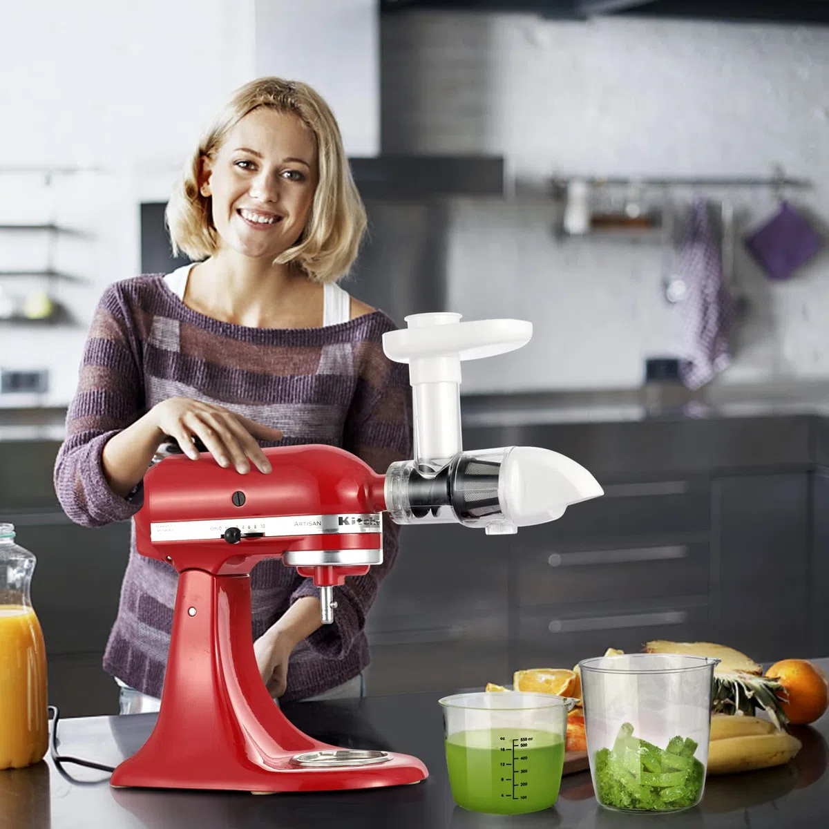 Gdrtwwh Presse-agrumes pour tous les mélangeurs KitchenAid - lent, accessoires presse-agrumes, à mâcher (blanc), GD500