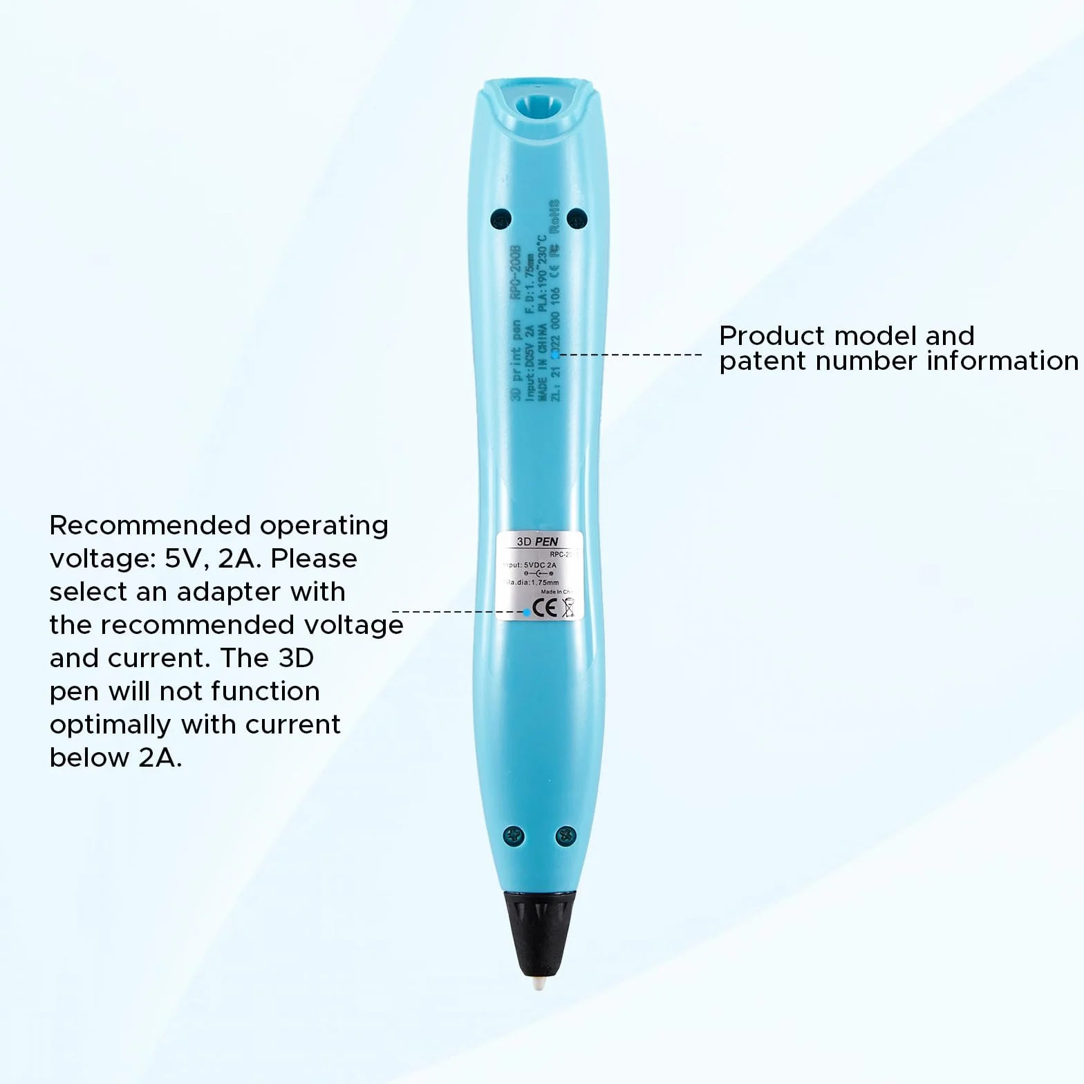RPC200B Lot de stylos 3D comprenant 12 couleurs de filament PLA. Ce stylo d'impression 3D est compatible avec le filament PLA et convient pour les loisirs créatifs (bleu)