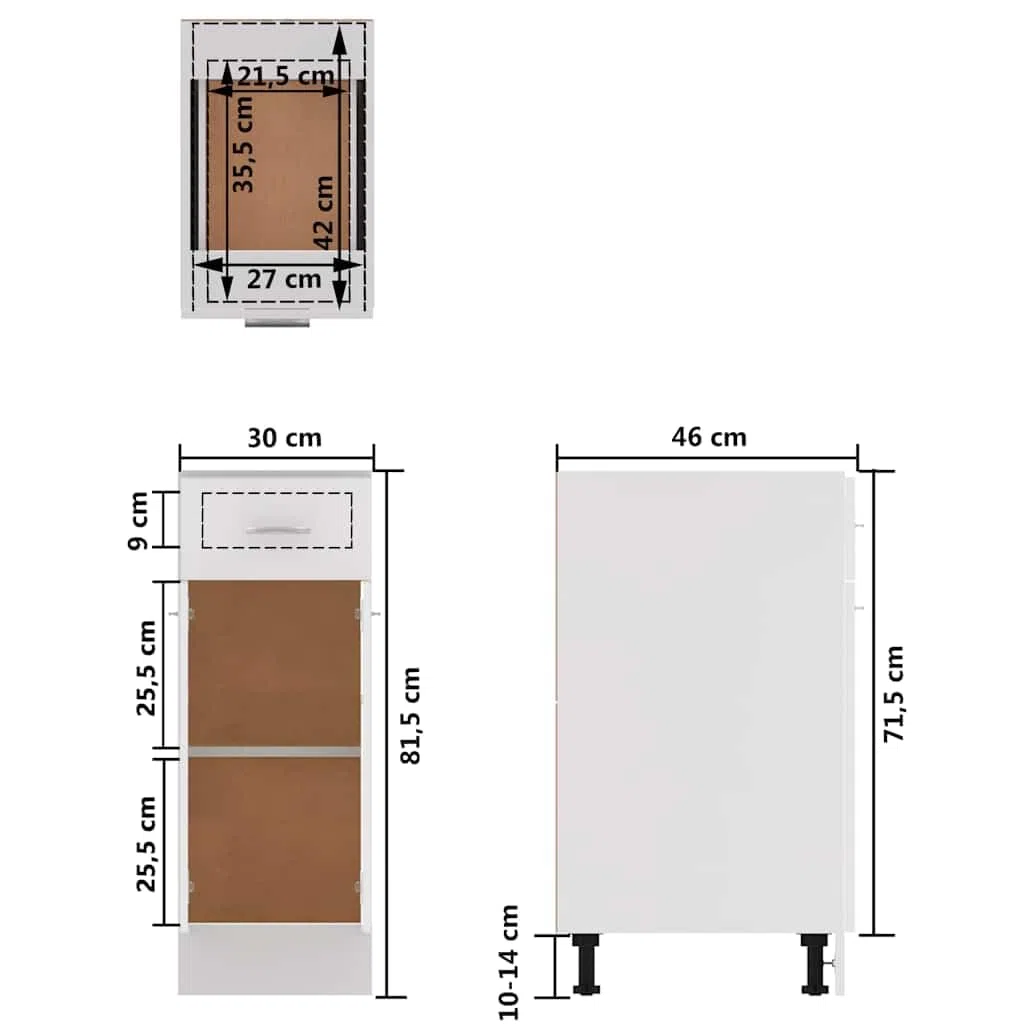 vidaXL Meuble Bas 30x46x81,5 cm, Bois reconstitué, Blanc, Rangement Salle de Bain & Cuisine, Placard sous évier, Fixation Murale