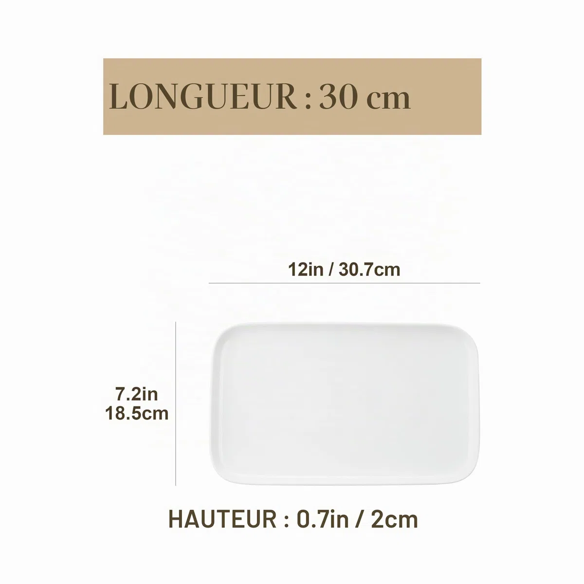 MALACASA Assiettes Rectangulaires en Porcelaine, 4 Grandes Assiettes à Dessert Rectangulaire 30.7 x 18.5 cm, Plateau Aperitif Blanches en Céramique pour Repas Dîner Salon Dessert Sushis, Série Plat