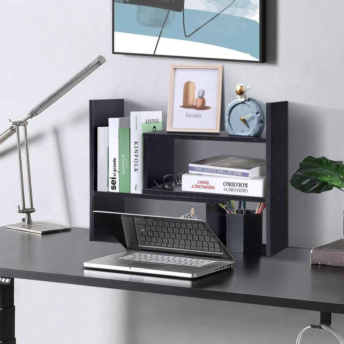 Étagère de Rangement de Bureau Réglable, Organisateur de Comptoir, Bibliothèque pour Livres, Fournitures de Bureau avec Assemblage Facile (Noyer Noir)