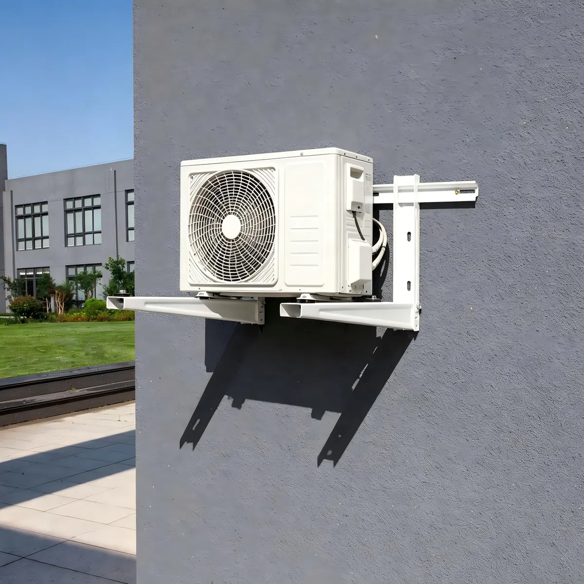 Wostore Support mural universel pour appareil extérieur de climatisation 550 mm 9000-36000 BTU jusqu'à 160 kg, console murale pour climatisation split et pompe à chaleur robuste et stable (blanc 550