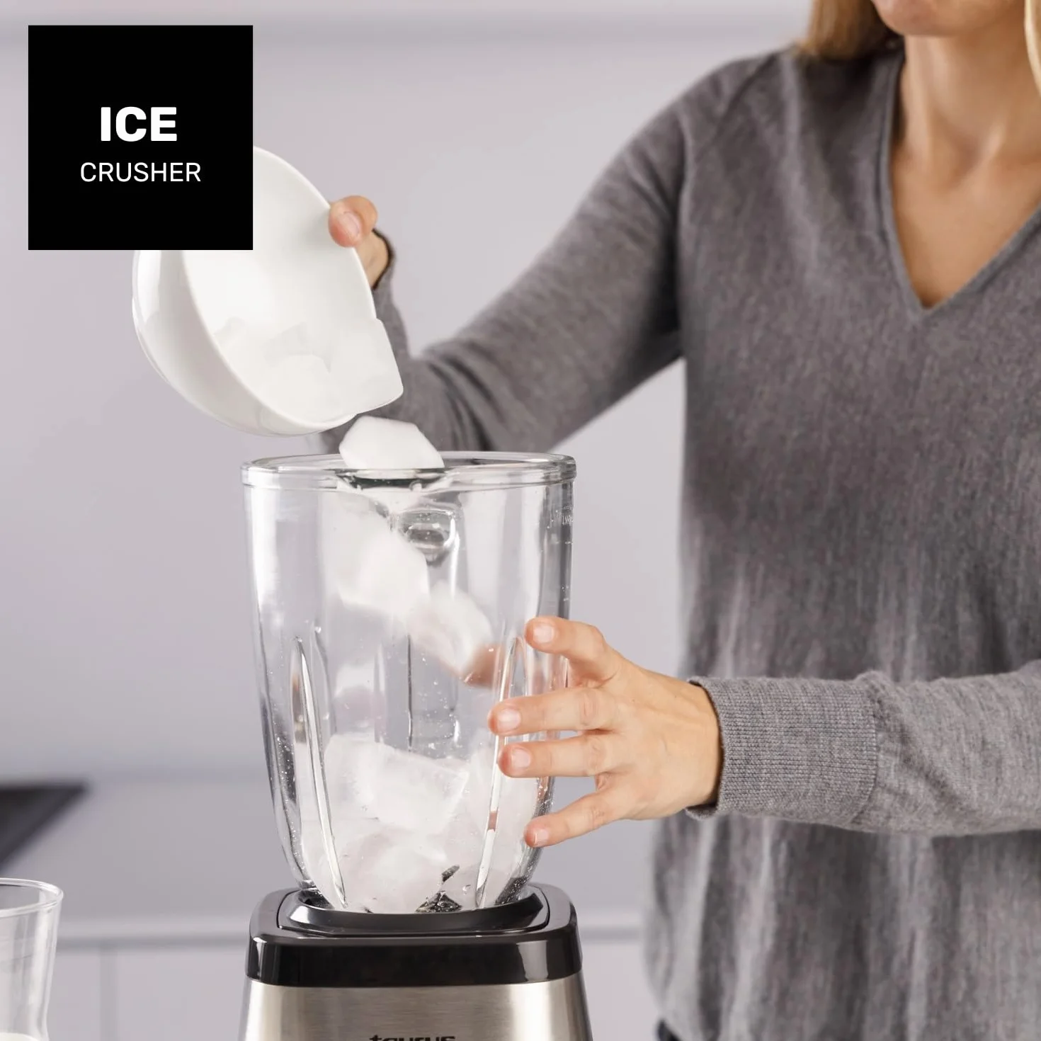 Taurus - Blender de table 1500 W | Bol en verre 1,5 L | 4 lames inox amovibles | Fonction glace pilée | Sans BPA | Compatible lave-vaisselle | 2 vitesses + Turbo | Gris