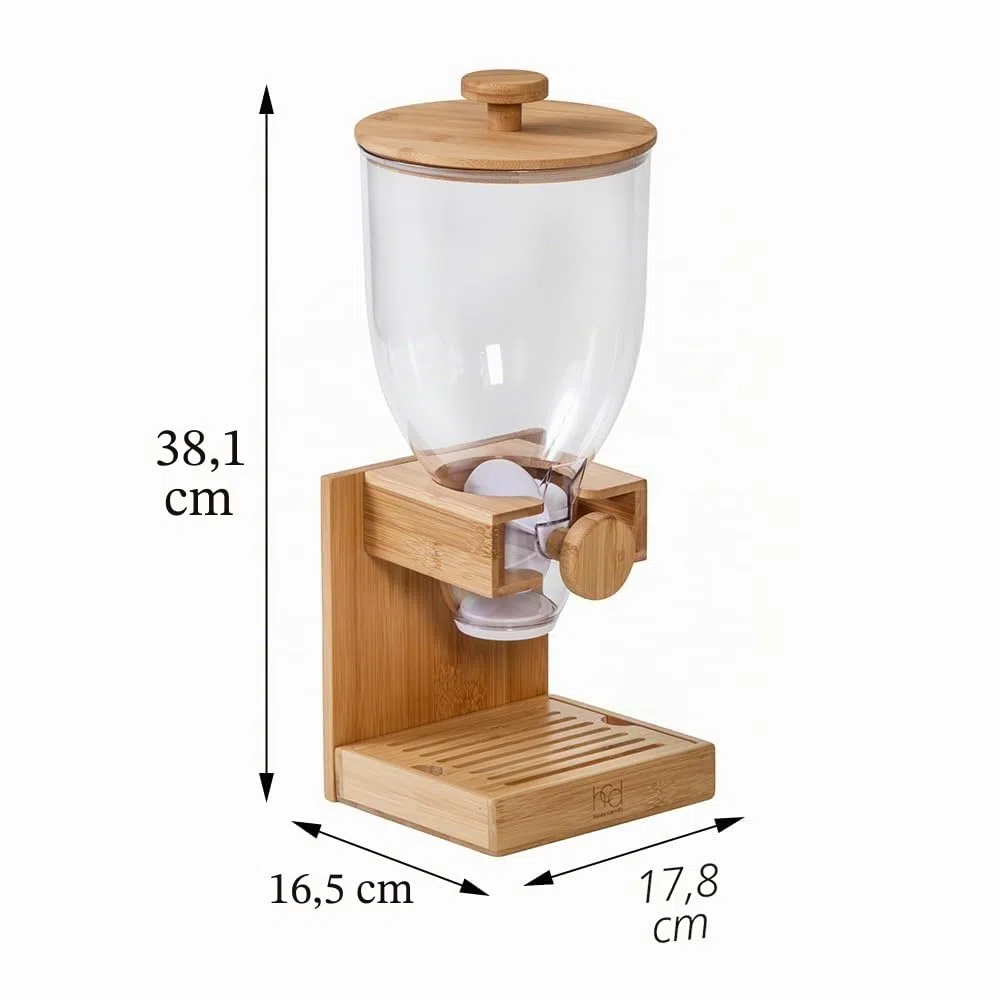 Honey-Can-Do Distributeur de céréales en bambou avec couvercle hermétique – Distributeur de nourriture sèche de comptoir pour l'organisation de la cuisine – Récipient à céréales écologique pour