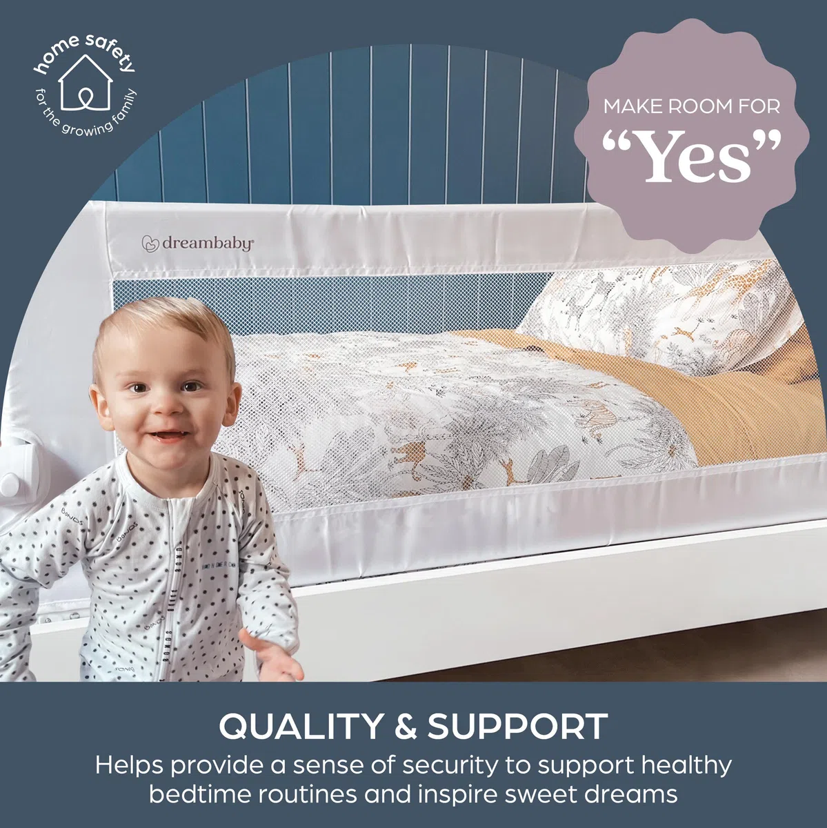 Dreambaby Nicole Barrière de lit pour Tout-Petits – Extra Large 150 cm et 50 cm de Haut – Assemblage Facile, Housse Lavable, Transition sûre du Berceau au lit – Convient aux Lits King Size – Blanc