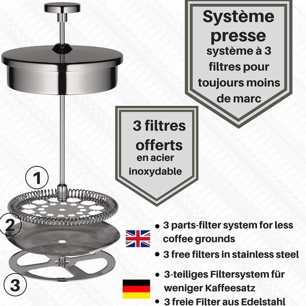 VeoHome - Cafetière à Piston 1 Litre - Incassable et Garde Le café Chaud Longtemps grâce à sa Double Coque INOX…