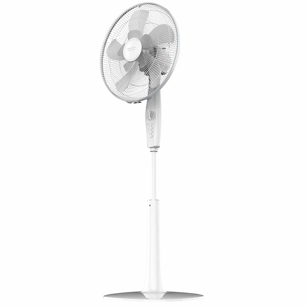 Cecotec Ventilateur de pied avec minuterie EnergySilence 1010 ExtremeFlow 60 W 10 pales puissant, oscillant silencieux, 3 vitesses, réglable, moteur en cuivre, blanc