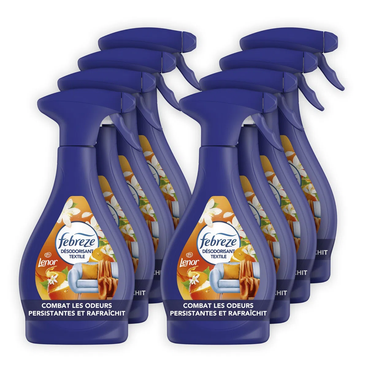 Febreze Spray Désodorisant Textile (500ml x8), Agrumes et Verveine Blanche de Lenor, Combat Les Odeurs Emprisonnées Dans Les Tissus, Laisse Un Parfum Frais
