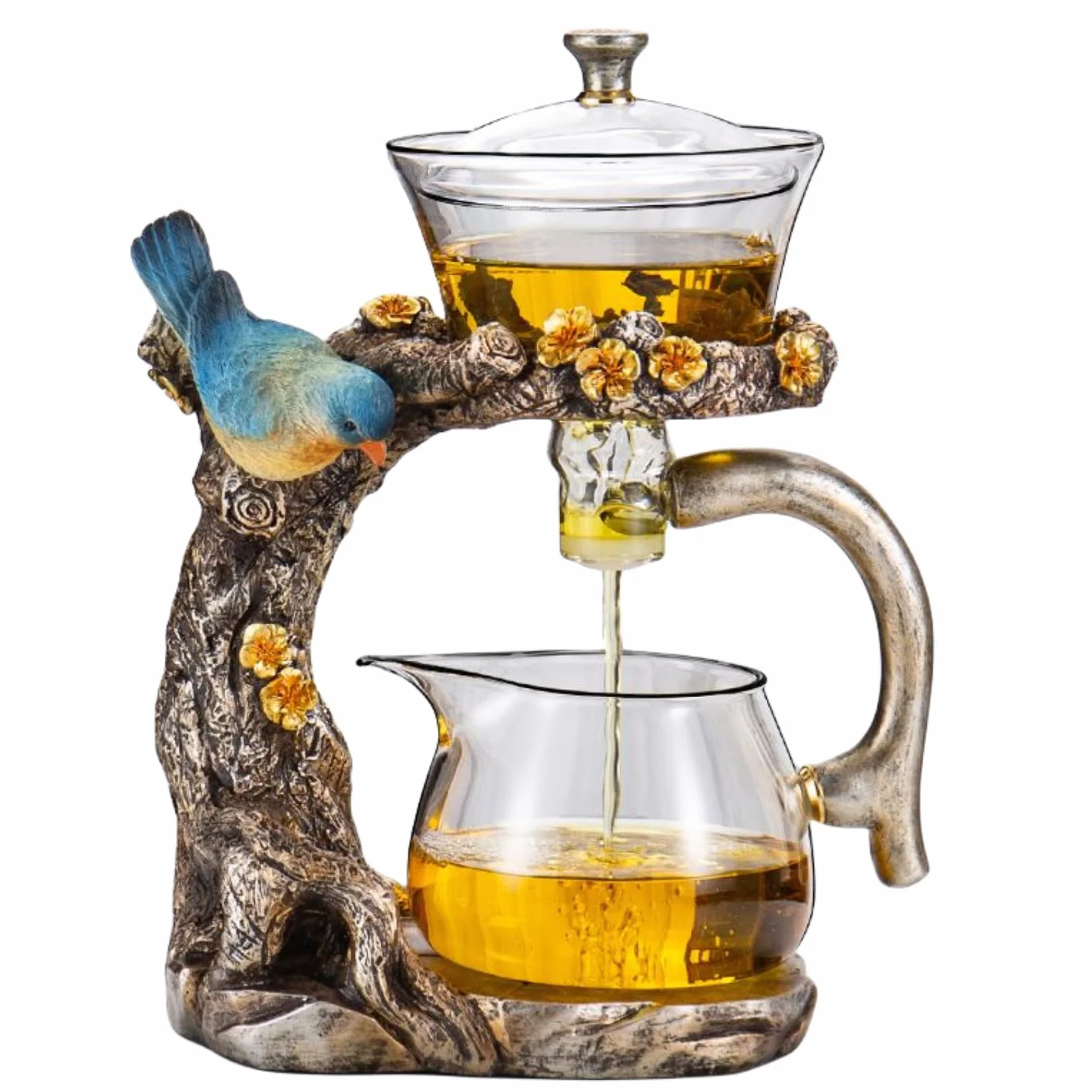 Théière en verre avec bol rotatif semi-automatique avec infuseur et théière Kungfu (théière)