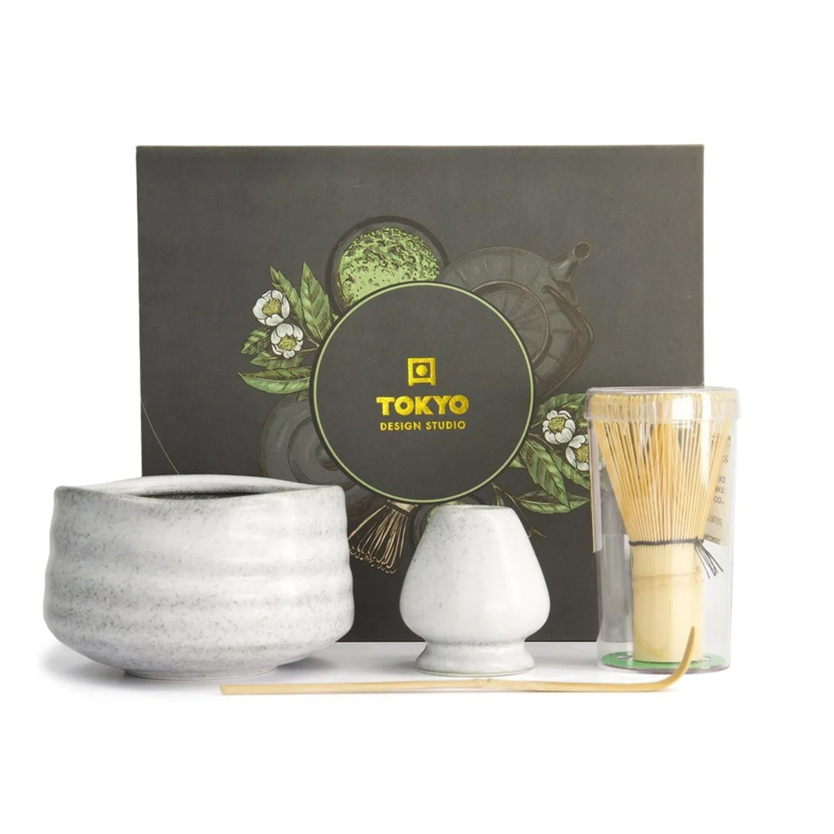 TOKYO design studio Lot de 4 pièces à matcha dans un emballage cadeau de qualité supérieure - Avec bol à matcha, fouet en bambou, cuillère en bambou et support pour fouet - Cérémonie traditionnelle du