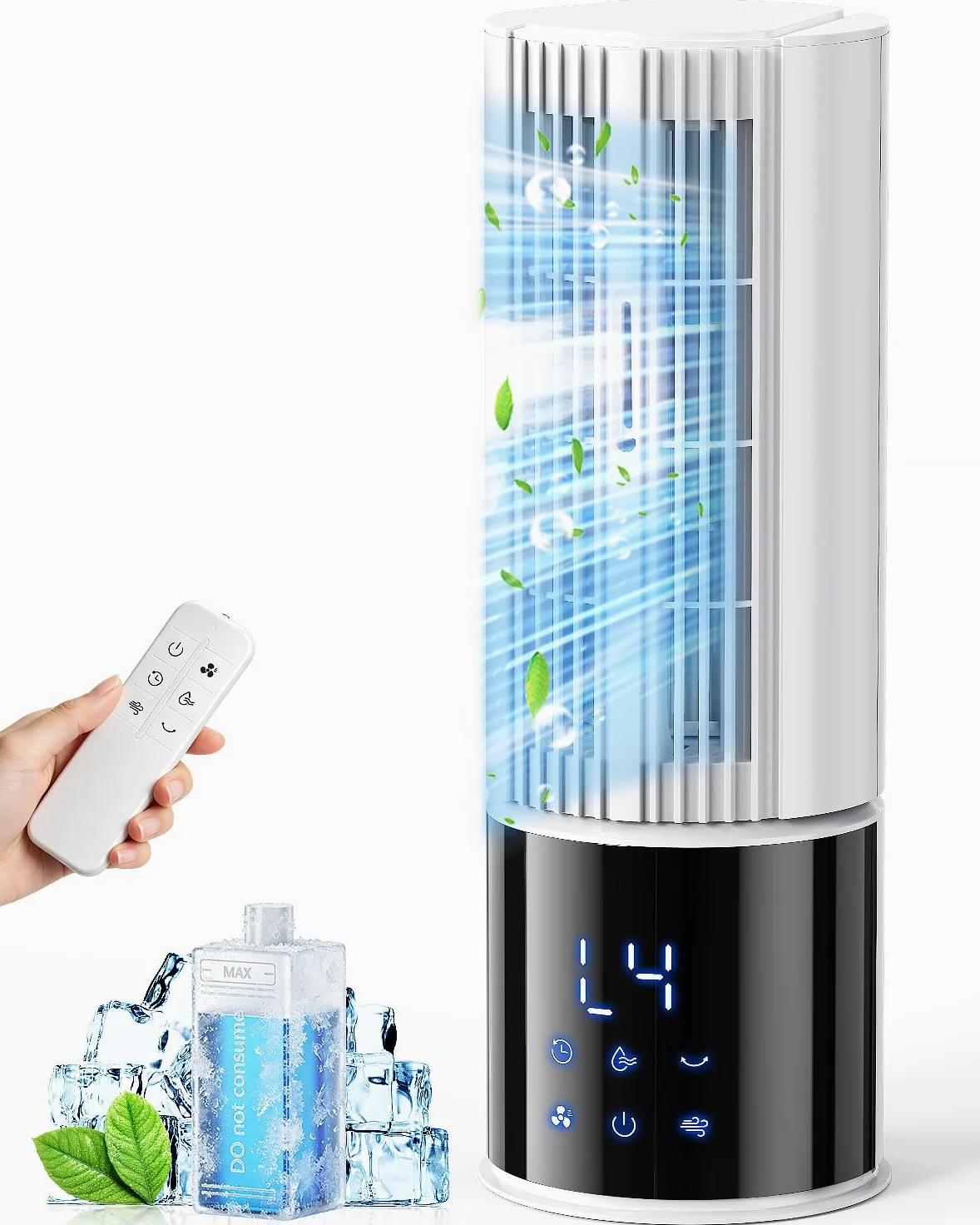 Climatiseur portable 6 en 1, ventilateur 3 vitesses, mode tempête, vent du sommeil, fonction brume et minuterie, oscillation à 45°/90°, parfait pour la famille, le bureau (ivoire)