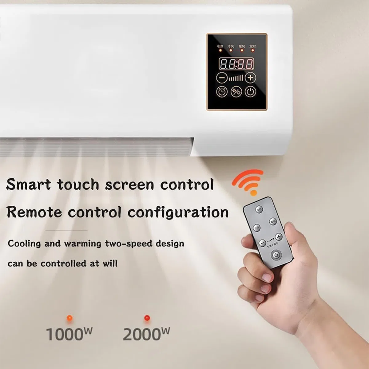 Climatiseur Portable 2000 W pour Tente, Chambre, Salon, Bureau - Température réglable (Chaud/Froid) avec télécommande, minuterie 8 Heures - Unité de climatisation Murale
