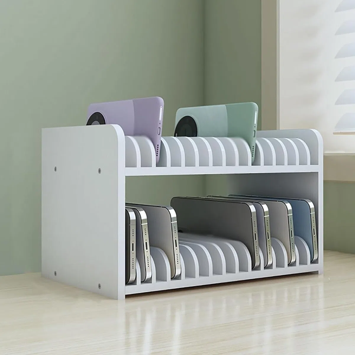 Armoire de Rangement en Bois pour Téléphone Portable, Casier pour Téléphone Portable en Classe, Boîte de Rangement en Bois à Plusieurs Niveaux pour Bureau et Salle de Classe(White,31x19x19cm)