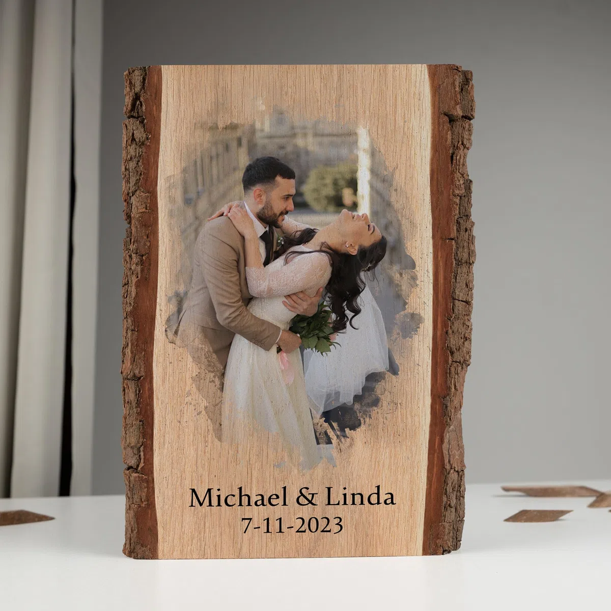 Cadeauki Image sur bois avec écorce - Cadeau photo sur planche en bois rustique avec écorce - Cadeaux personnalisés pour hommes (3)