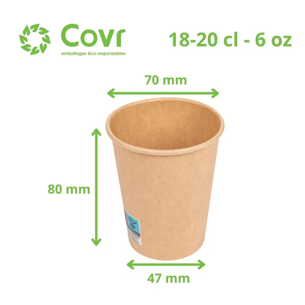 COVR Gobelets kraft 18cl - 6oz / 1000 unités, Recyclables, Boisson Chaude et Boisson Froide, Solide et Bonne Prise en Main, Résistant
