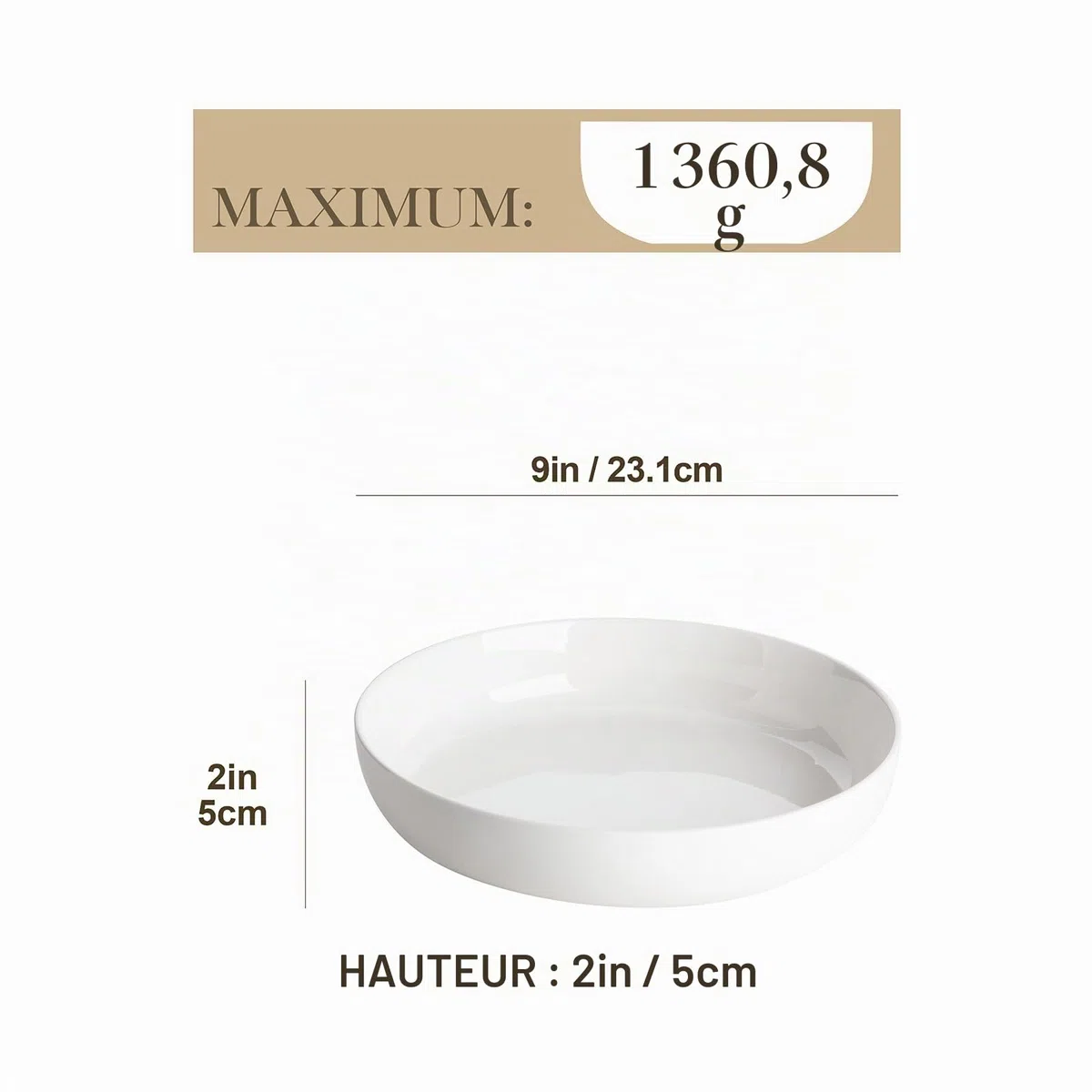 MALACASA, série LUNA, Lot de 4 Bols à Pâtes en Porcelaine de 1440ml, Grands Bols à Salades avec Bordure Incurvée, Va au Lave-vaisselle, au Micro-ondes et au Four, Blanc