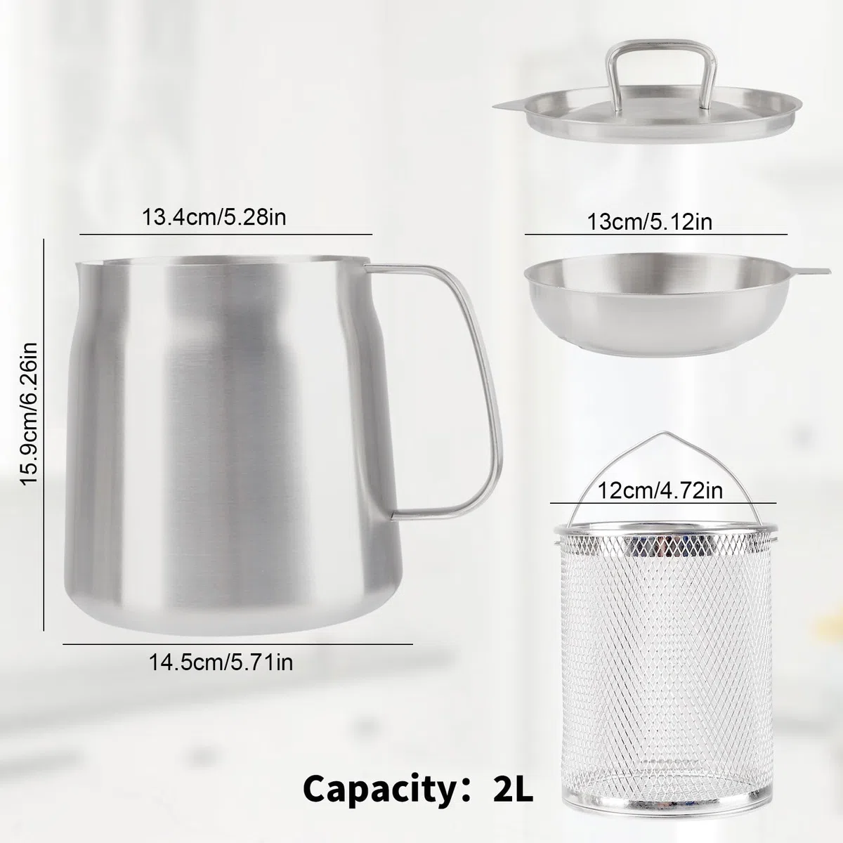 Pot De Filtre à Huile, 2L récipient d’huile en acier inoxydable stockage de graisse en pot avec couvercle Friteuse RéCipient Graisse Passoire Et Filtre à Mailles Fines Filtre à Huile Domestique