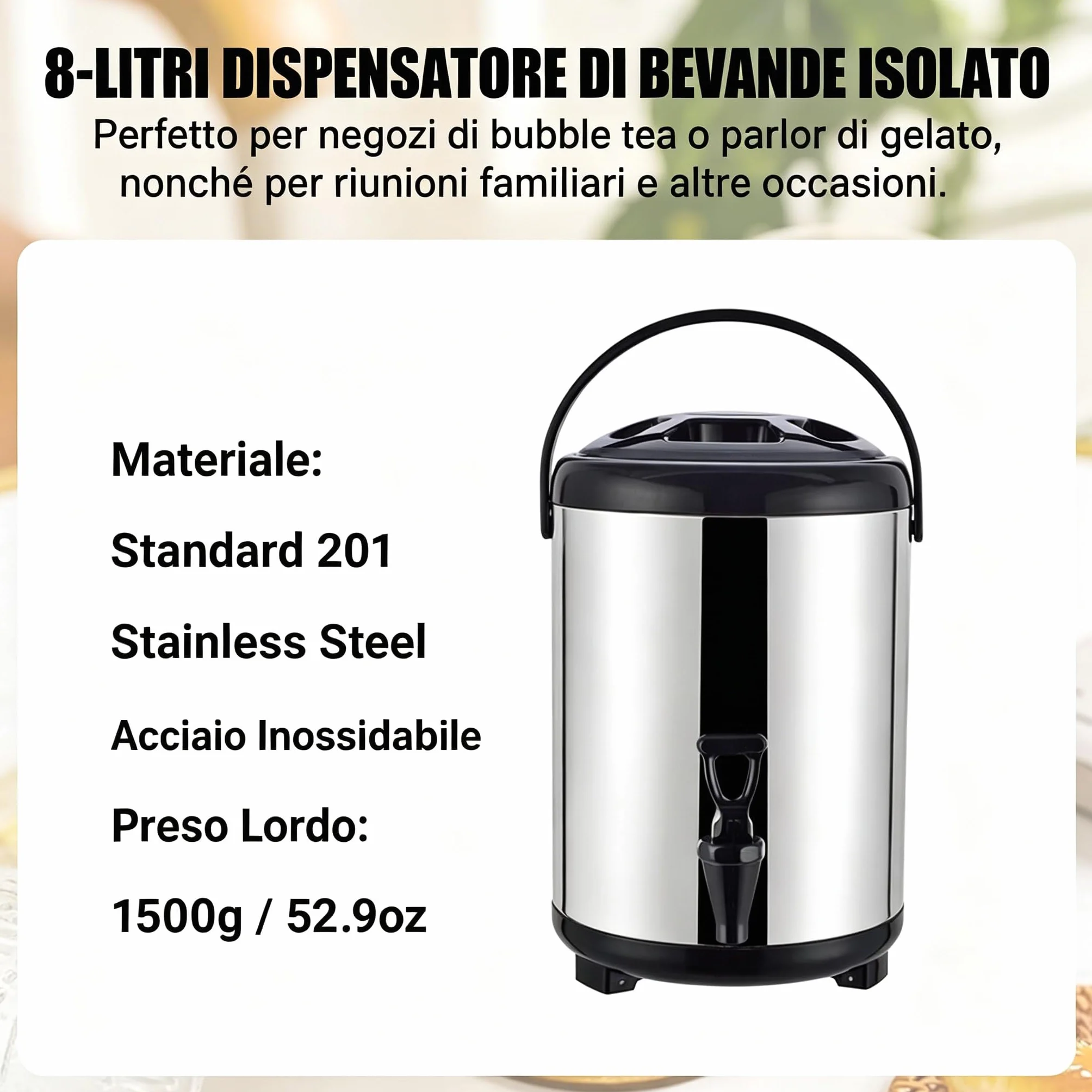 Distributeur de Boissons, 8L Distributeur d'eau Chaude et Froide Seau à boisson isotherme en Acier Inoxydable Bouilloire Thermostat Distributeur d'eau Chaude et Froide avec robinet
