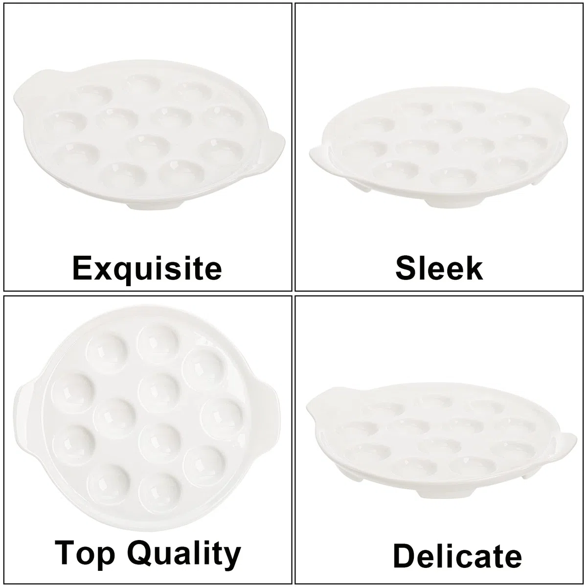 Okllen Lot de 4 assiettes Escargot en céramique avec 12 trous et poignées, 22,9 cm, plats à pied pour fruits de mer, escargot, plats de cuisson blancs pour la maison, la cuisine, le restaurant,