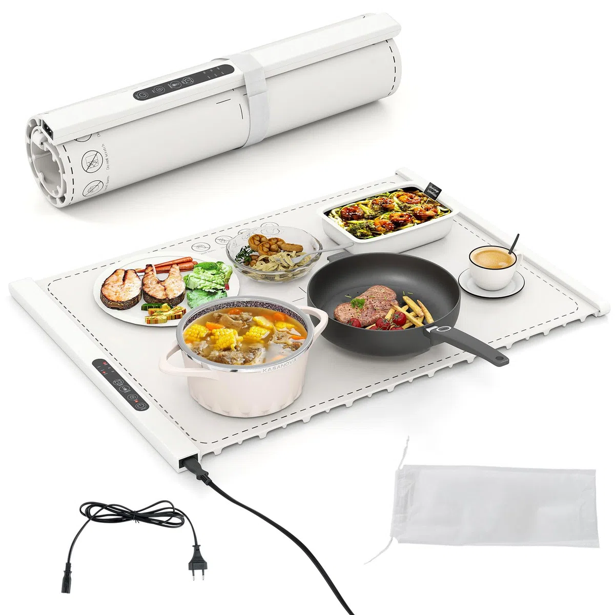 GOPLUS Chauffe Plat avec Température Réglable à 3 Niveaux 60-100 ℃, 60 x 44 CM, Plaque Chauffante Electrique Portable en Silicone avec Minuteur 1-4 Heures, Panneau de Contrôle Tactile, Verrou Enfant