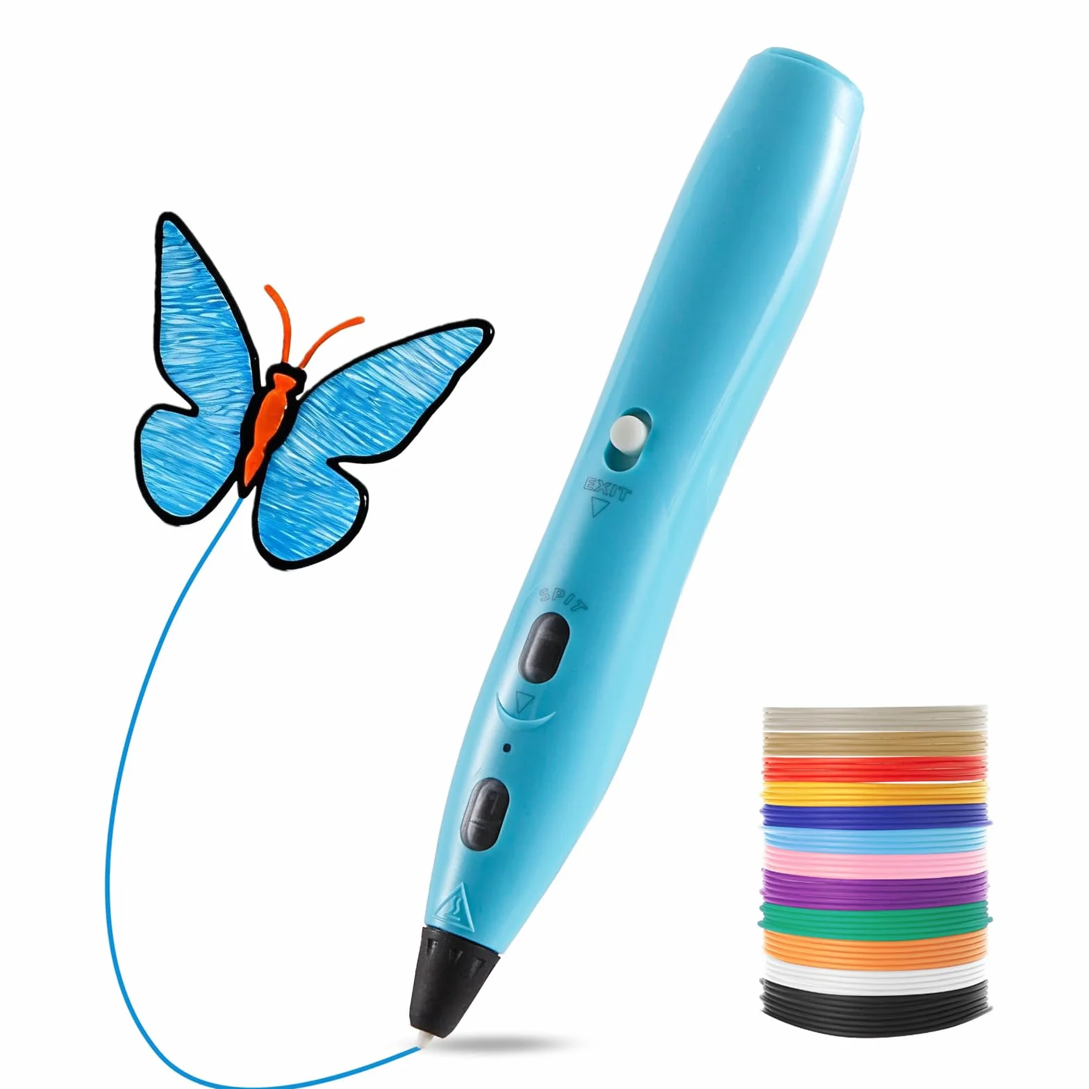 RPC200B Lot de stylos 3D comprenant 12 couleurs de filament PLA. Ce stylo d'impression 3D est compatible avec le filament PLA et convient pour les loisirs créatifs (bleu)