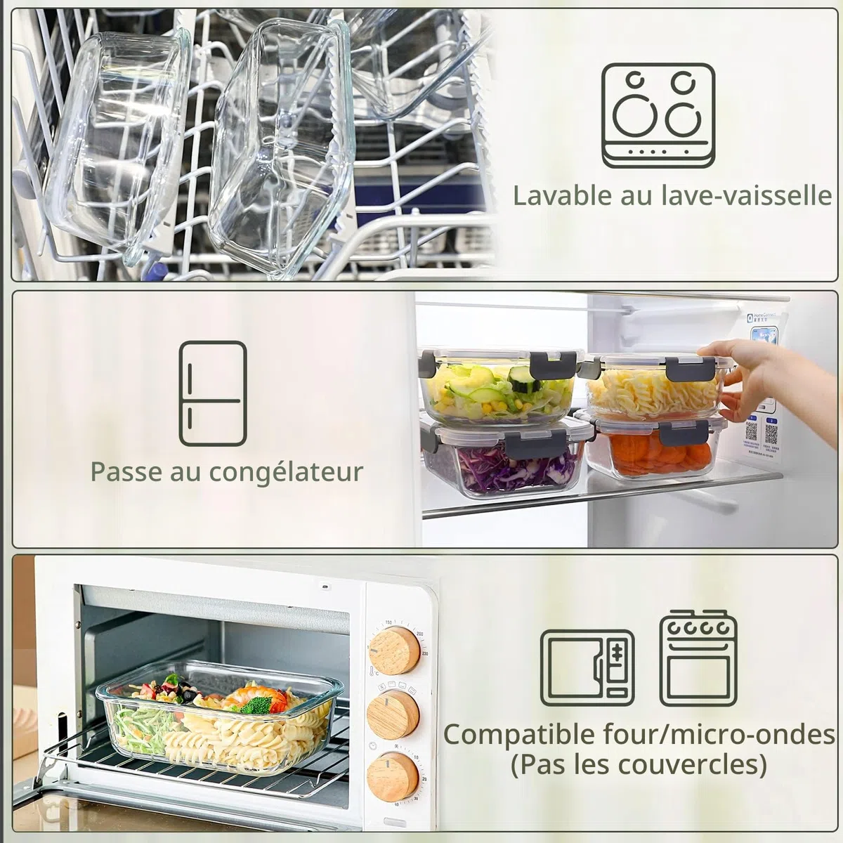 MCIRCO Lot de 10 boîtes de conservation en verre avec couvercles à verrouillage à vie hermétiques pour micro-ondes, four, congélateur et lave-vaisselle