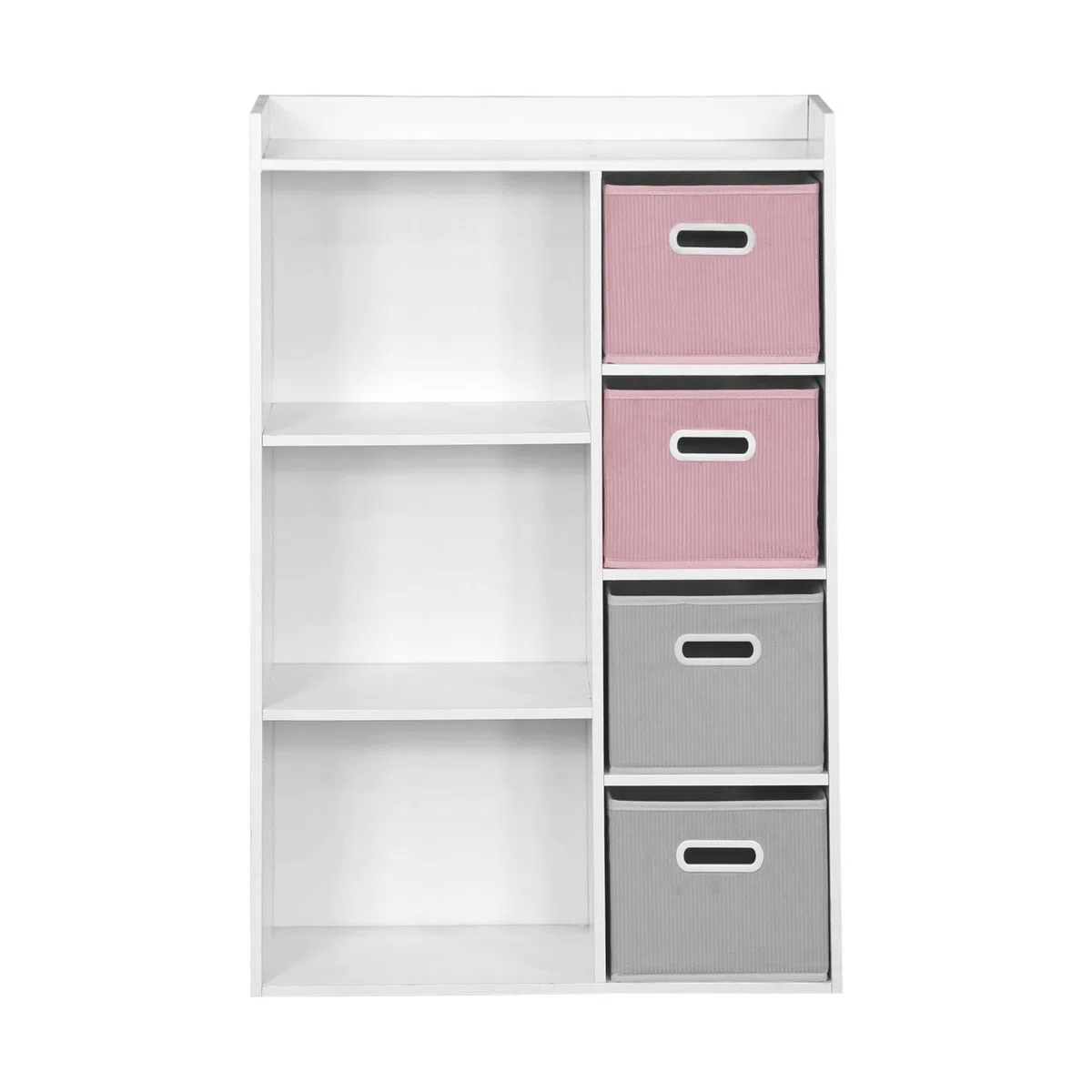 sweeek - Meuble de Rangement pour Enfant avec 7 Compartiments et 2 paniers Roses et 2 paniers Gris en Velours