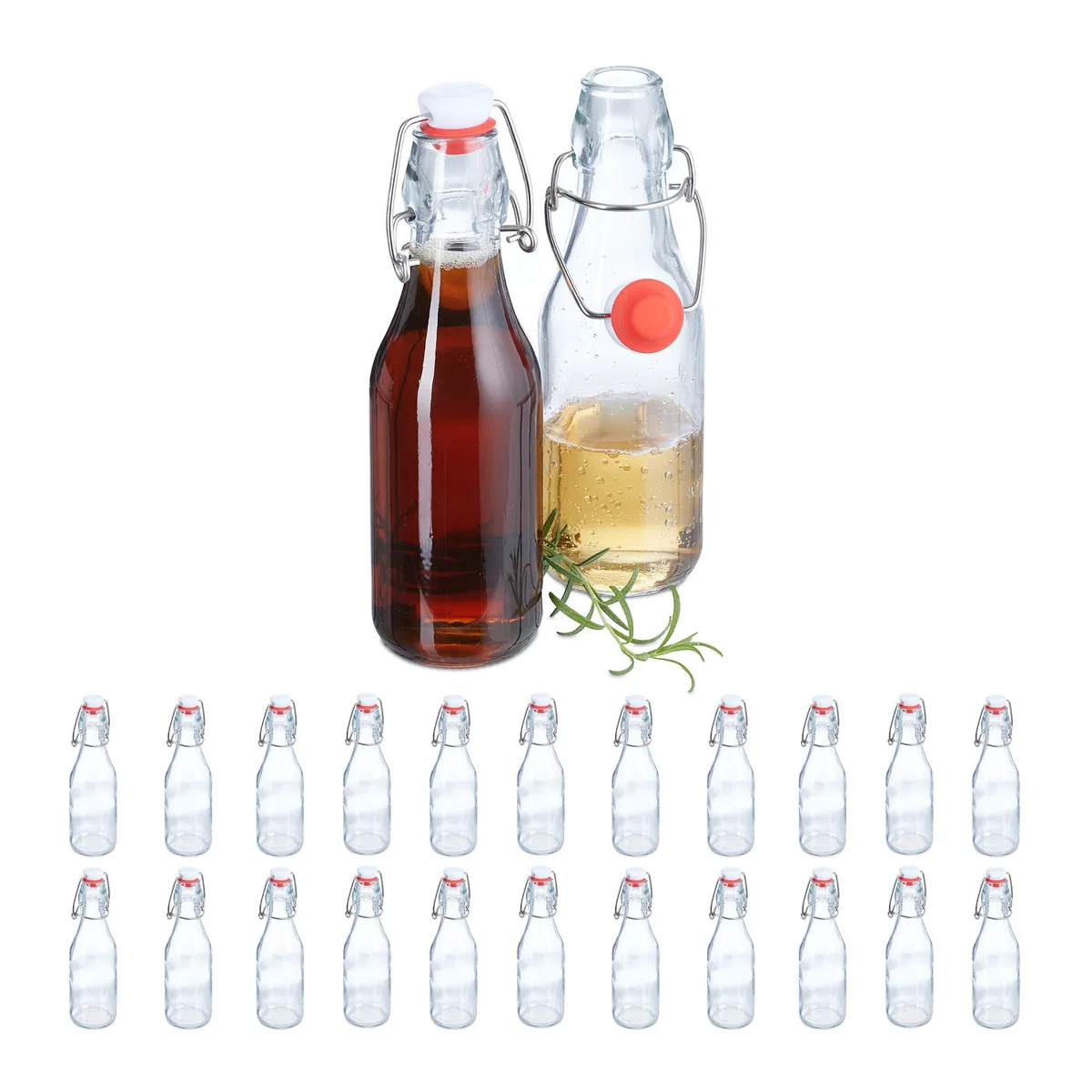 Relaxdays Bouteille en Verre, Lot de 24, capacité de chacune : 250 ML, à remplir, Bouchon mécanique, Transparente