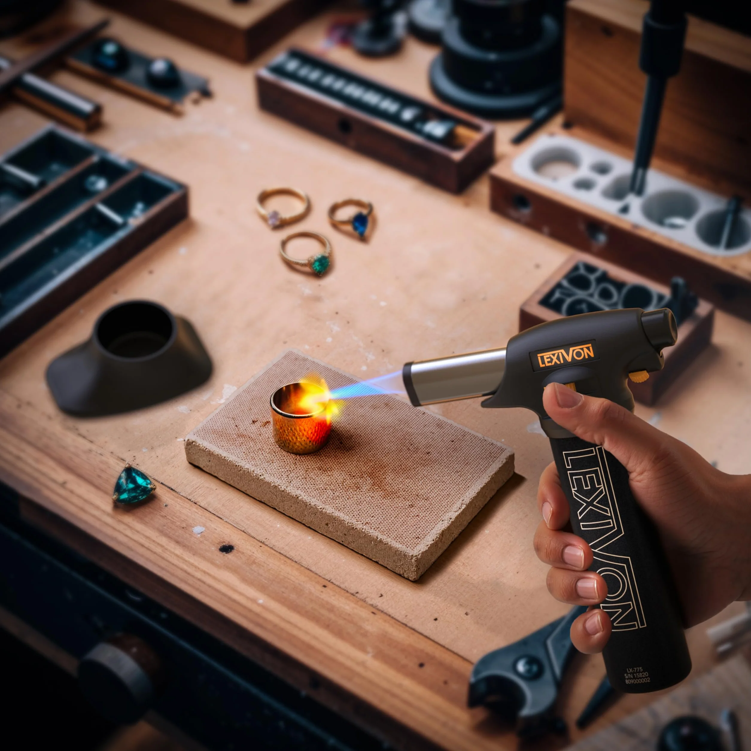 LEXIVON Chalumeau de Cuisine au Butane, Rechargeable | Allumage Automatique avec Verrou de Sécurité et Flamme Réglable | Réservoir en Aluminium de Qualité Professionnelle (LX-775)