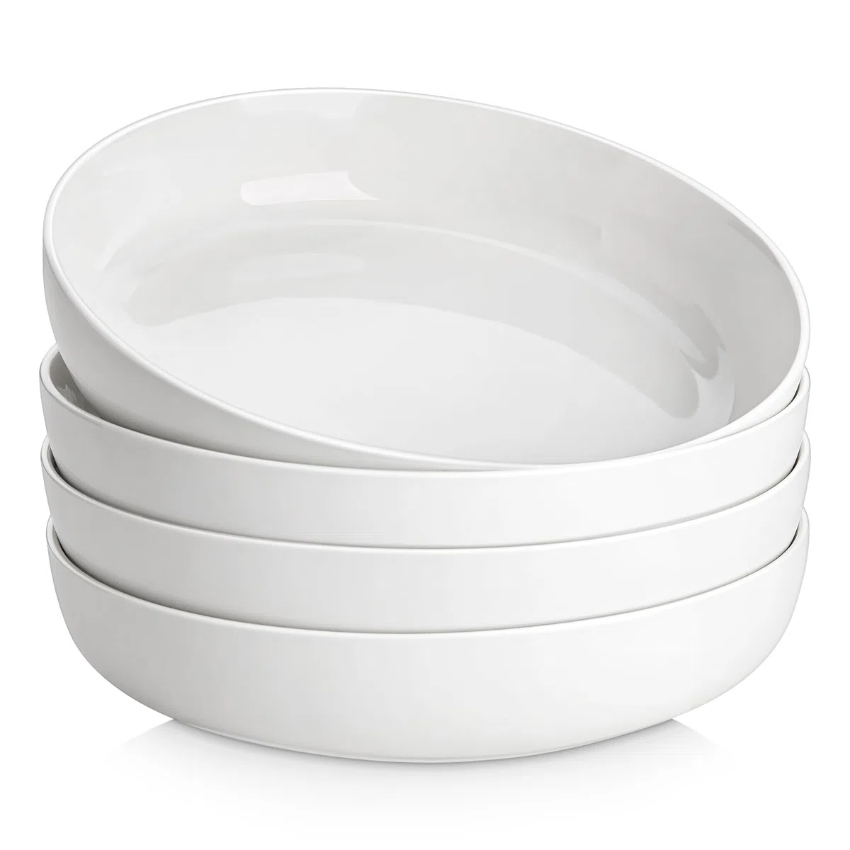 MALACASA, série LUNA, Lot de 4 Bols à Pâtes en Porcelaine de 1440ml, Grands Bols à Salades avec Bordure Incurvée, Va au Lave-vaisselle, au Micro-ondes et au Four, Blanc