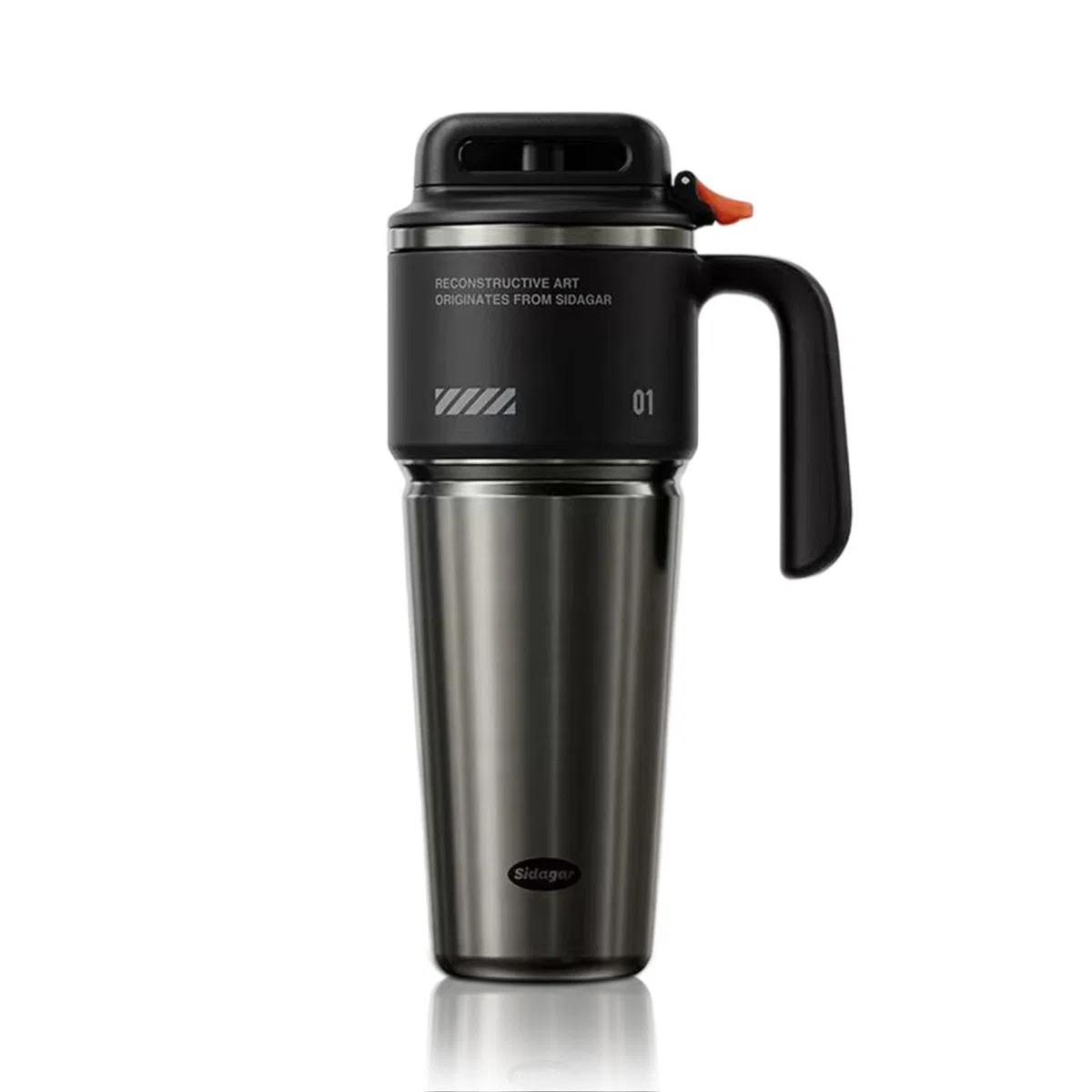 Gourde Isotherme 1L avec Poignée, Mug de Voyage Inox, Bouteille d’Eau avec Ouverture à Bouton, Anti Fuite, Thermos Compatible Porte-Gobelet, Noir