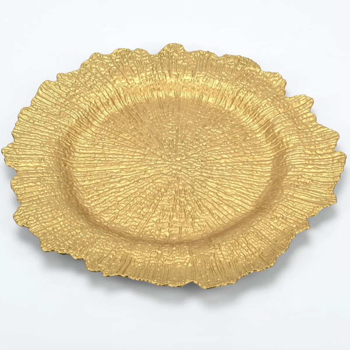 Lot de 12 assiettes de présentation dorées de 33 cm, motif récif rond, en plastique, pour assiettes plates, décoration de mariage, décoration de table (irrégulière)