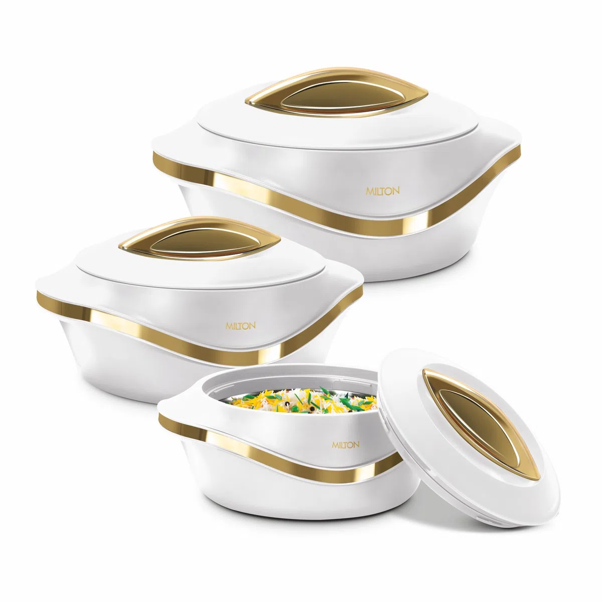 MILTON Lot de 3 cocottes isothermes avec couvercle 2,1/1,5/1 pinte – Bol de service thermique pour soupe/salade – Récipient à aliments chauds en acier inoxydable – Meilleur cadeau pour les mamans