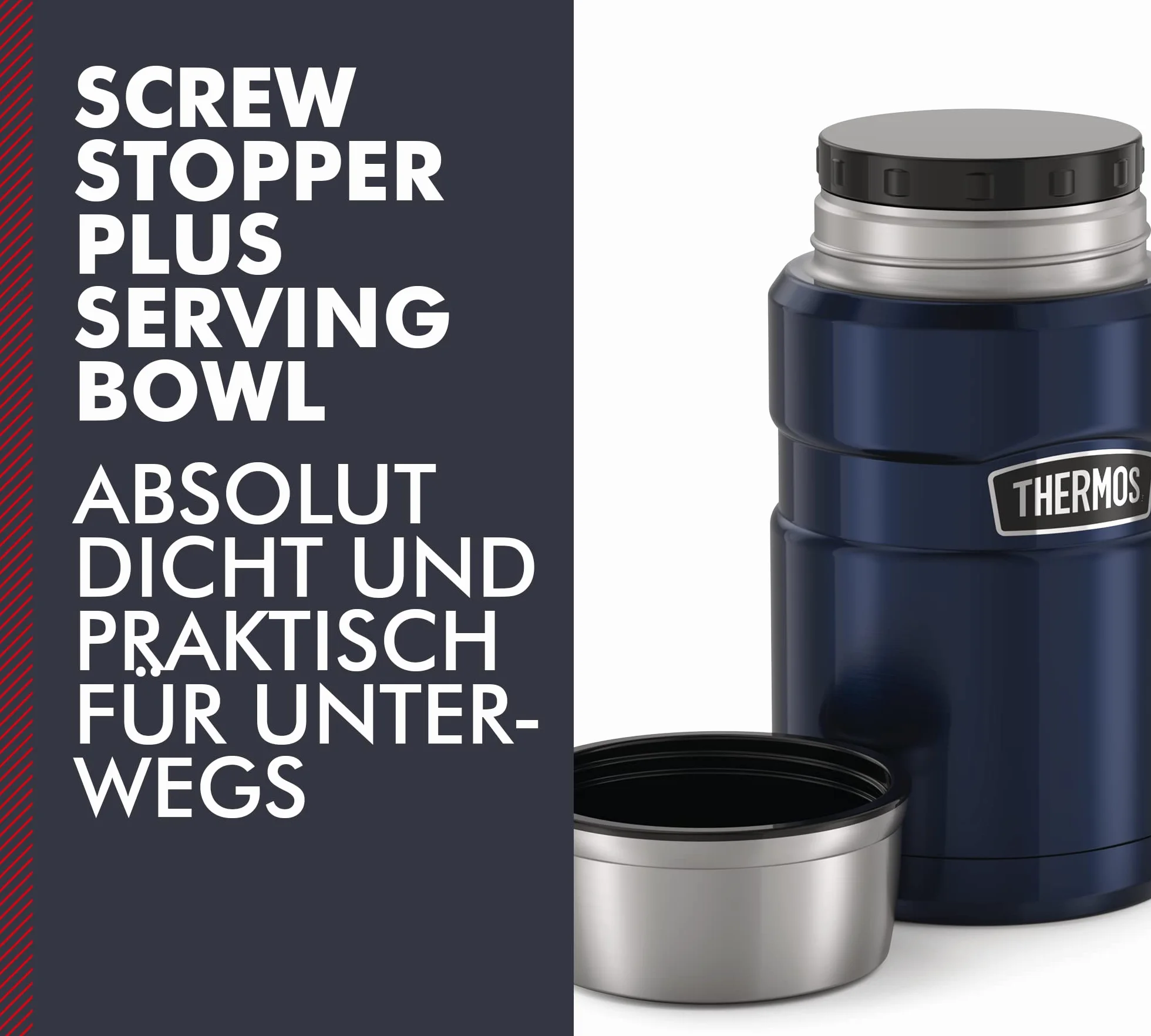 Thermos Stainless King Récipient alimentaire isotherme en acier inoxydable, bleu nuit, 0,71 Liter