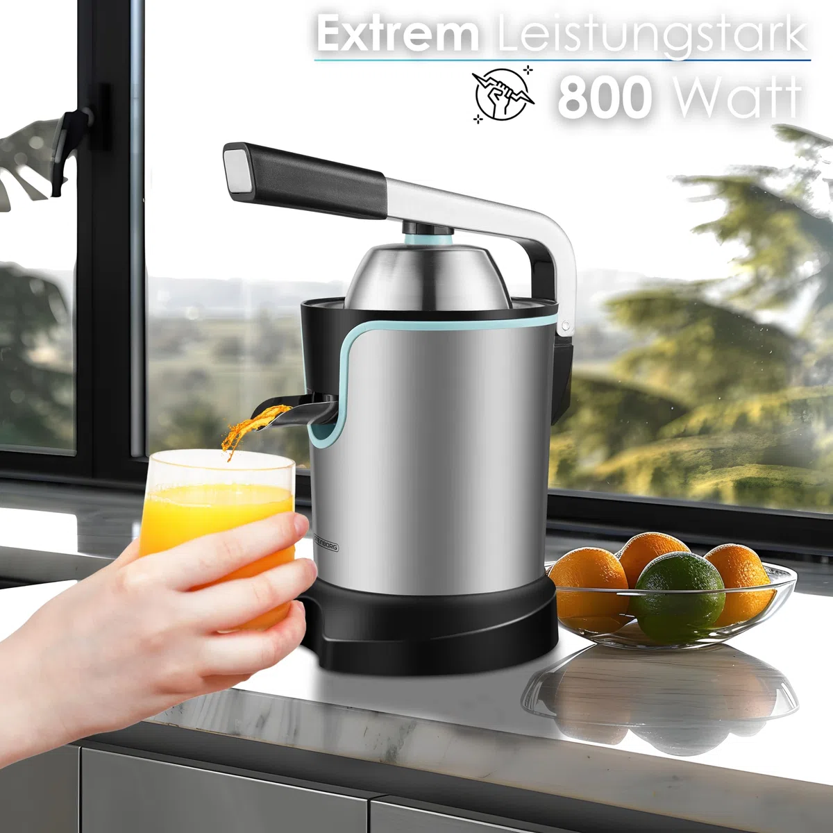 Steinborg Presse-agrumes, électrique, 800 W, acier inoxydable, démarrage, arrêt automatique, passe au lave-vaisselle