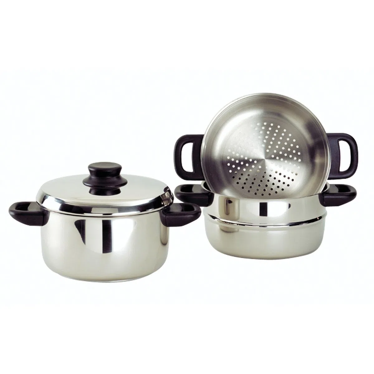 Baumalu, Combiné Vapeur 3 Corps Inox 20 cm Argenté - Ustensile de Cuisine en Acier Inoxydable, Compatible Tous Feux, Couvercle en Verre, Équipement Bakélite, Haute Qualité