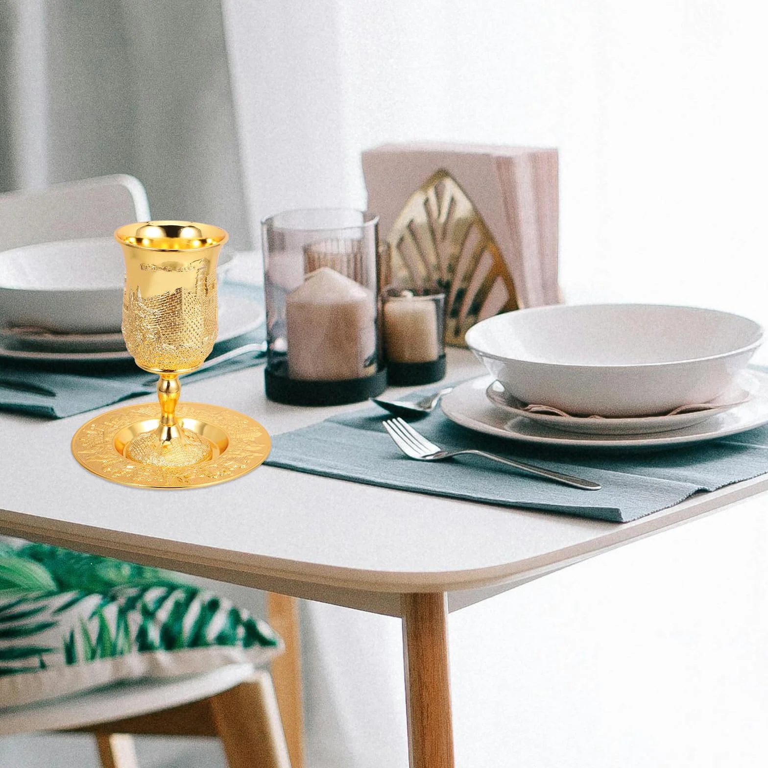 Set de 1 Coupe à Vin Kiddush en Alliage de Zinc Or, Réutilisable et Résistant, Fêtes Juives Boon Snug