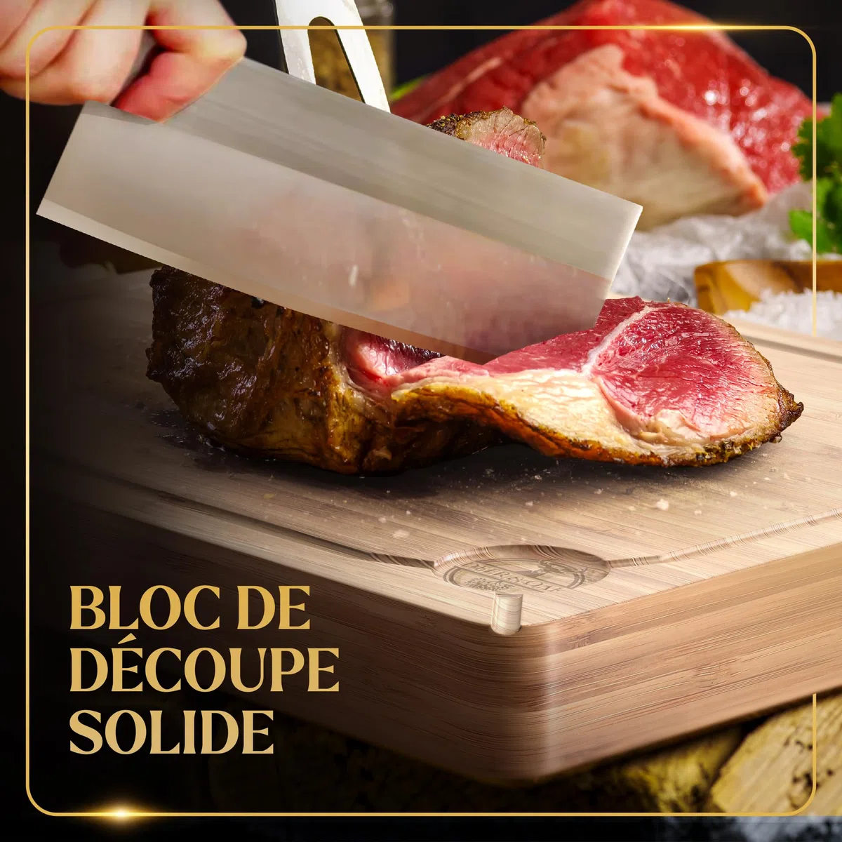 Deer & Oak Planche à découper extra large – Bloc de boucher en bambou de qualité supérieure, 40 x 30 x 3.8 cm, planche à découper en bois pour cuisine, planche à découper très résistante