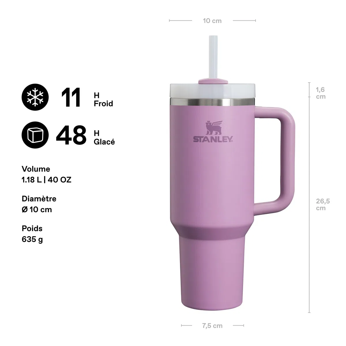 STANLEY Quencher H2.0 FlowState Mug Isotherme avec Paille 1.2L - Froid Pendant 11 Heures - Glacé Pendant 48 Heures - Thermos Lavable au Lave-Vaisselle - Gourde Inox Sans BPA - Lilac