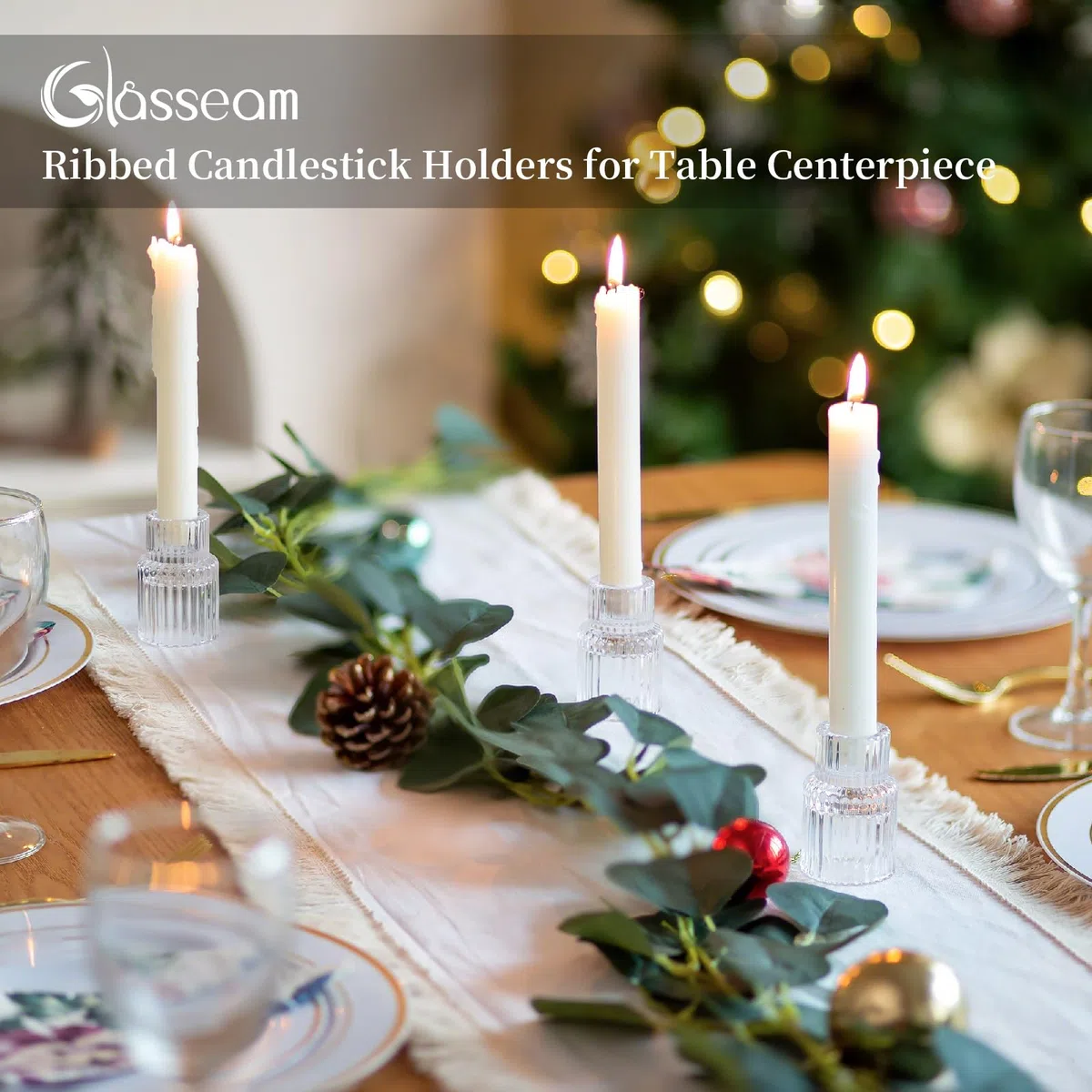 Glasseam Bougeoirs en Verre Transparent, Lot de 20 Bougeoirs en Cristal Strié pour Bougies, Bougeoir De NoëL Chic pour Table à Manger, DéCorations De Mariage Et De FêTe.