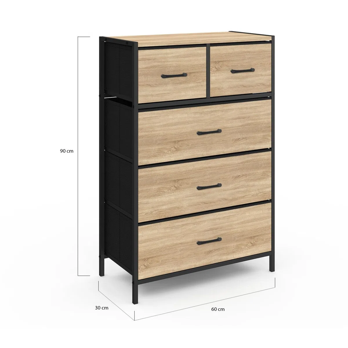 IDMarket - Chiffonnier 5 tiroirs en Tissu Utah 60 cm Commode semainier Design Industriel
