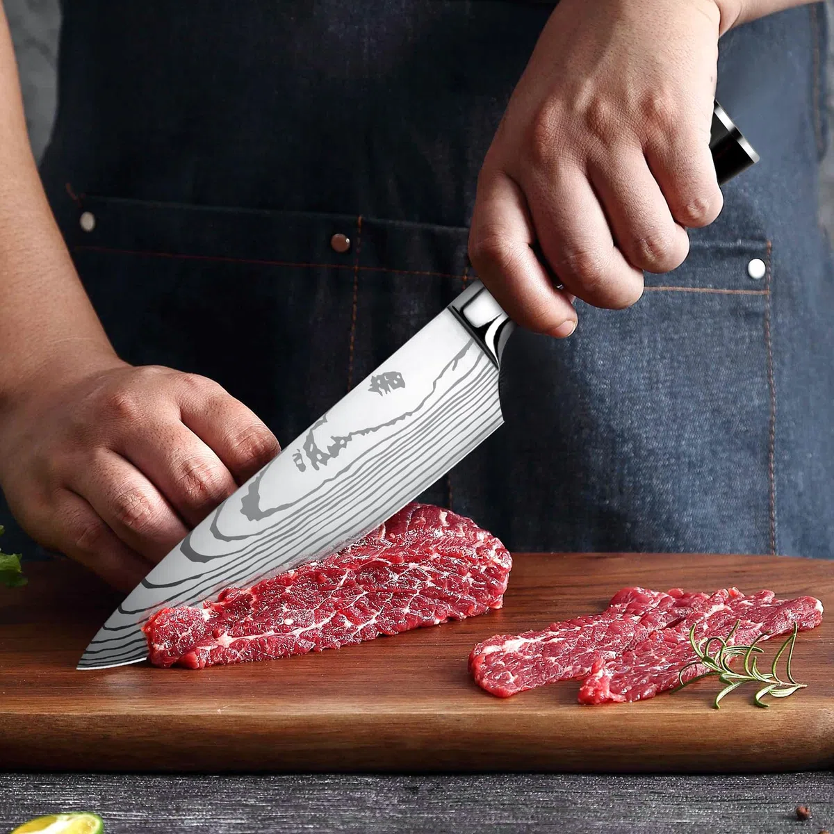 Couteau Cuisine Couteau Japonais Acier Inoxydable à haute teneur en carbone avec Poignée Ergonomique, Couteaux de Cuisine Professionnel (5PCS)