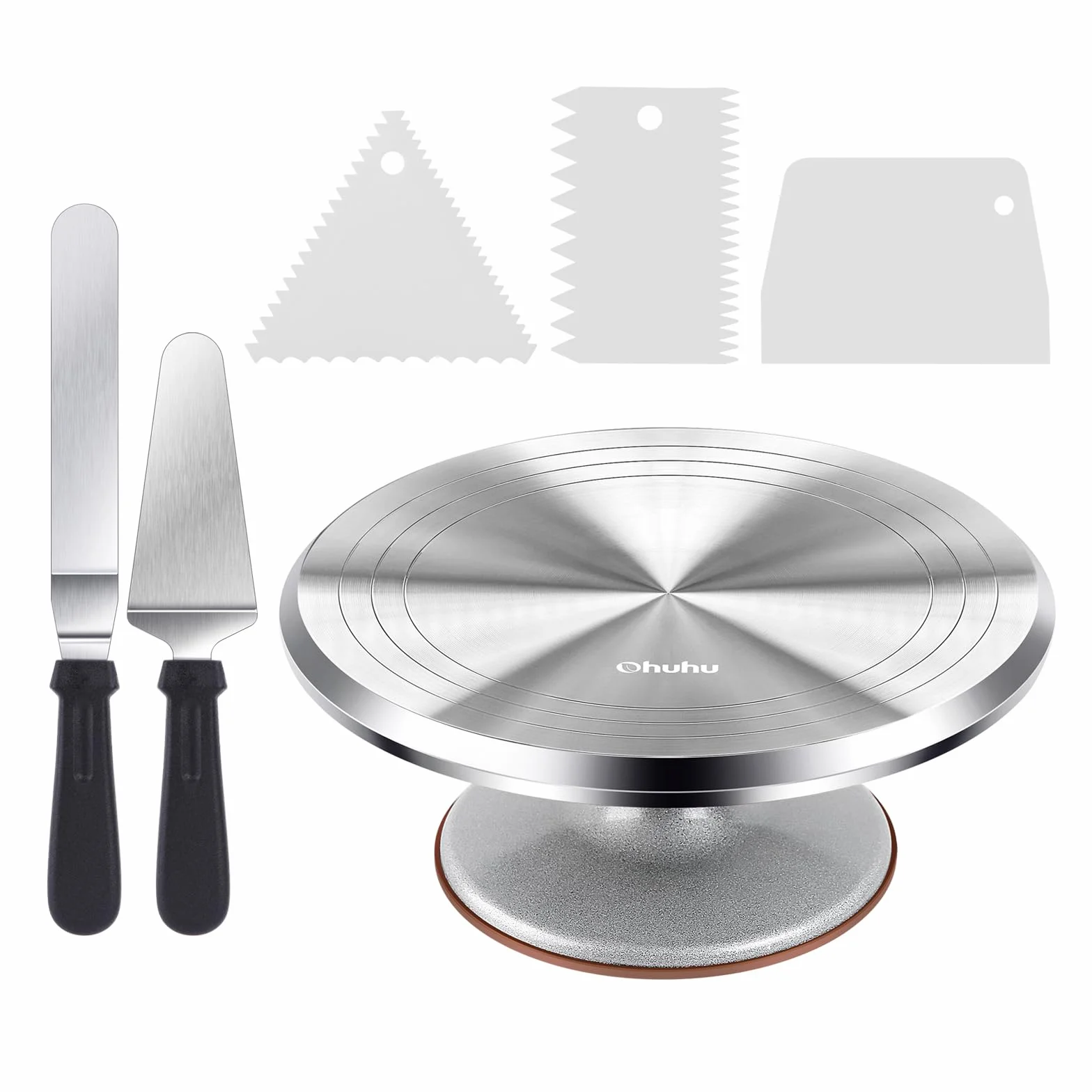 Plateau Tournant Patisserie, Ohuhu 30 cm Plateau Tournant Gateau avec 2 Spatules à Glaçage en 3 Grattoirs à Gâteau, Plateau Tournant Décoration De Gâteau pour la Fabrication de Gâteaux