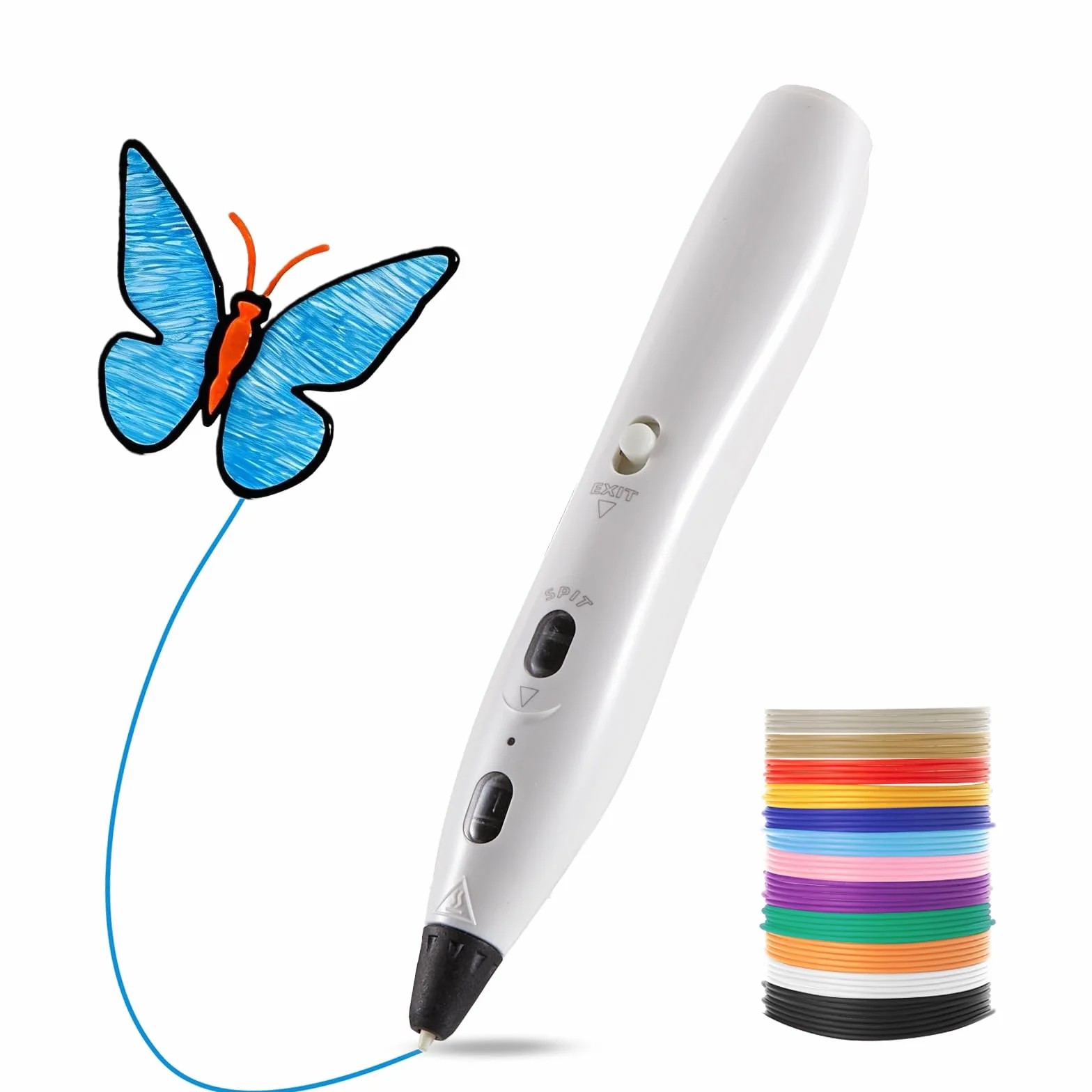RPC200B Kit de stylos 3D pour enfants,y compris 12 couleurs de filament PLA en plastique, compatible avec le filament PLA, convient aux enfants et aux adultes. (Blanc)