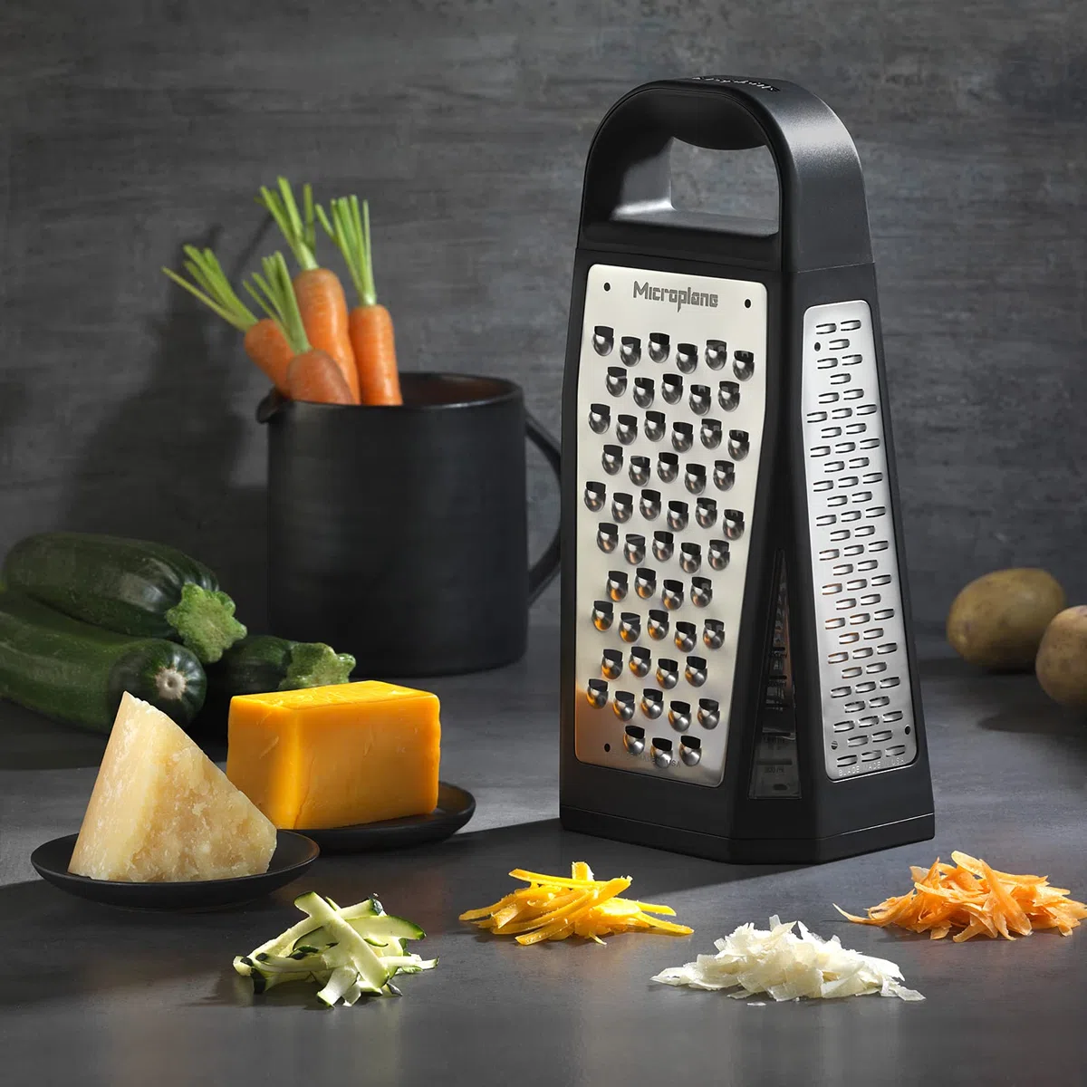 Microplane Râpe Multi-Faces Elite avec 5 Styles de Lames: Fine, Gros Grains, Ultra Gros Grains, Double Tranchant et Coupe Large - Râpe de Cuisine avec des Lames en Acier Inoxydable