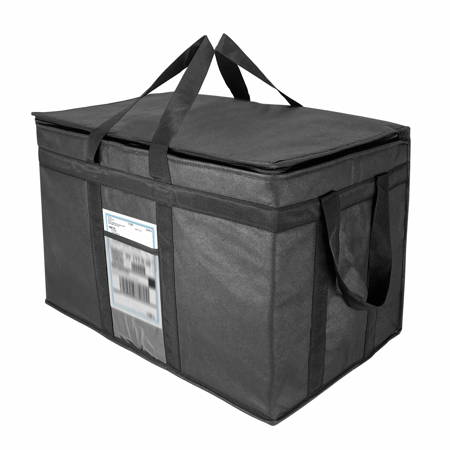 XXXL avec fermeture éclair, sacs de courses réutilisables, pour garder les aliments chauds ou froids, idéal pour la restauration, les restaurants, les épiceries, couleur noire, 58,1 x 38,1 x 35,6 cm